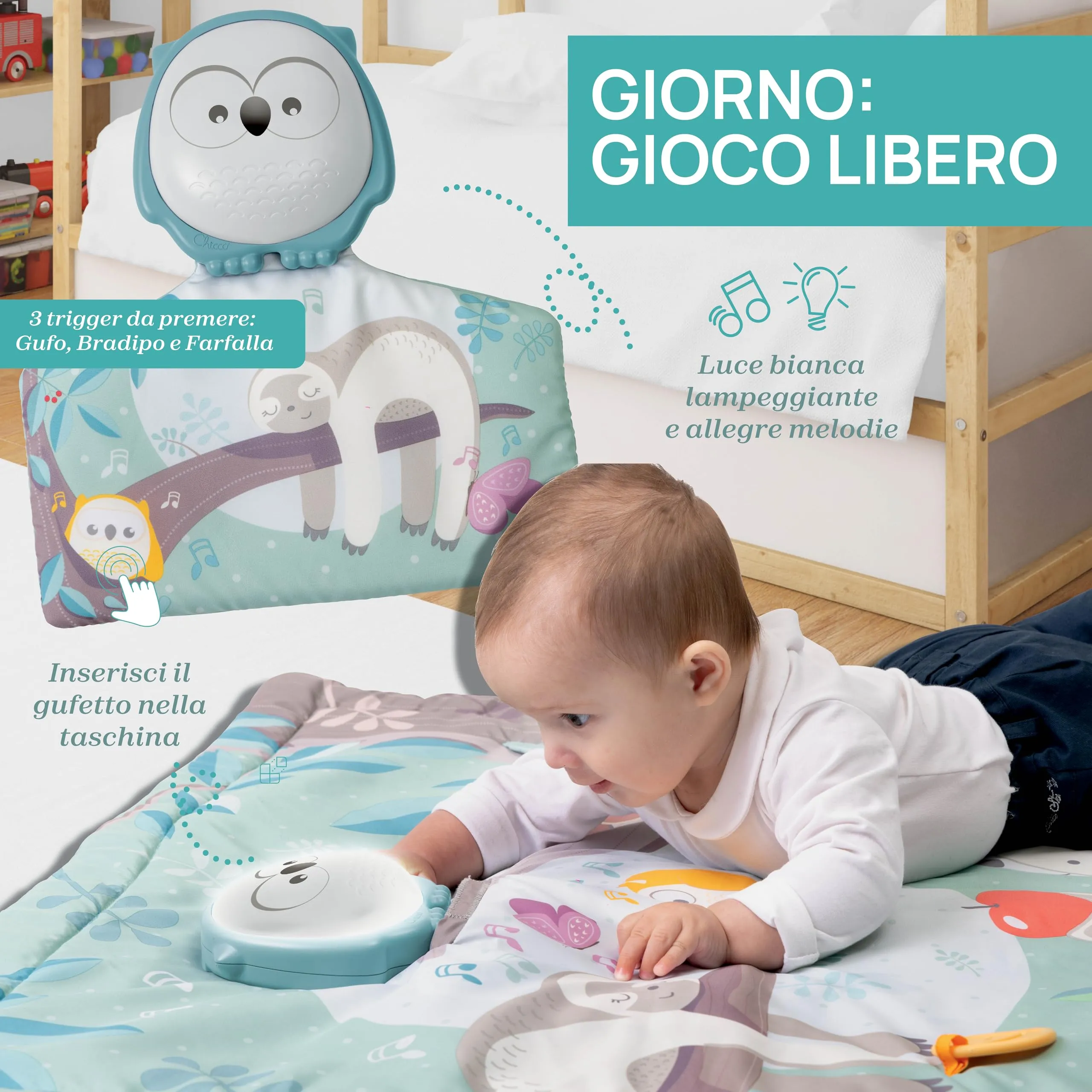 Chicco Tappeto Relax&Play, Tappeto Evolutivo in Tessuto con Melodie e Luci, Lavabile, per Neonati 0 Mesi+ - immagine 6