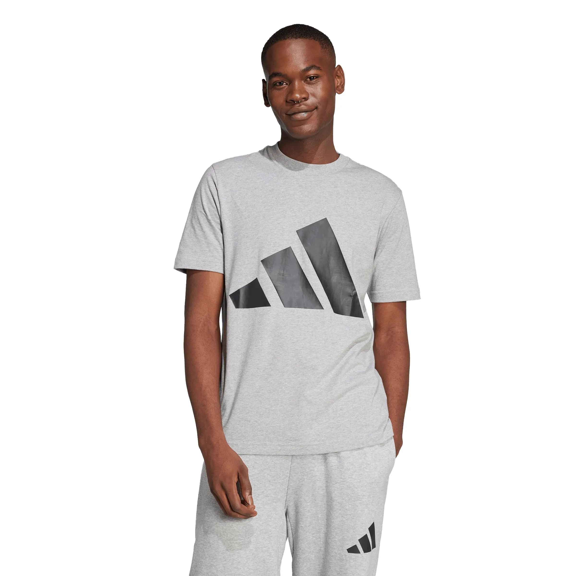 Adidas Essentials Men's T-Shirt with Large Logo, Grigio Medio Mélange/Nero, XL - immagine 1