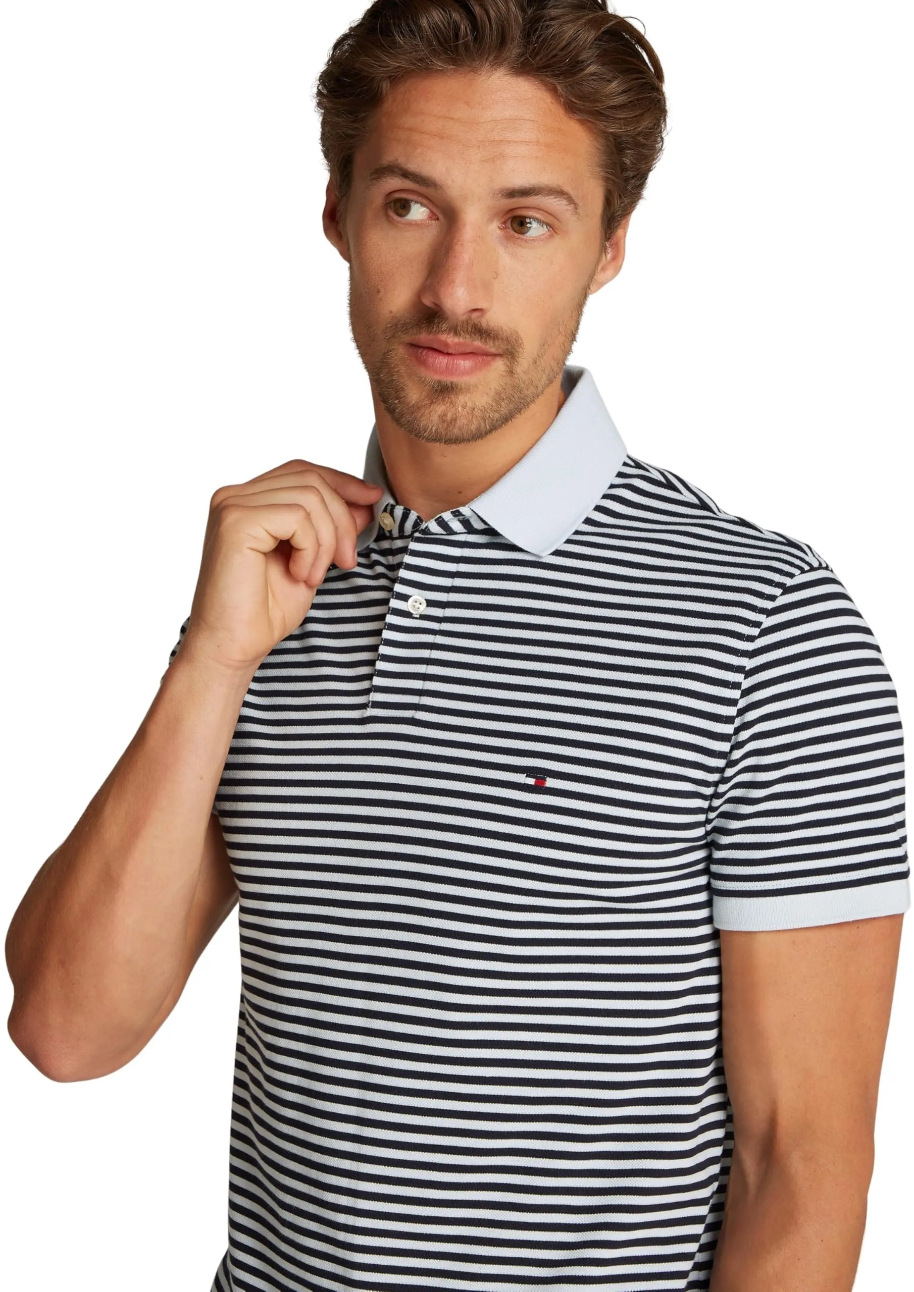 Tommy Hilfiger Uomo Maglietta Polo Maniche Corte Regular Fit Breezy Blue/Desert Sky, S - immagine 3