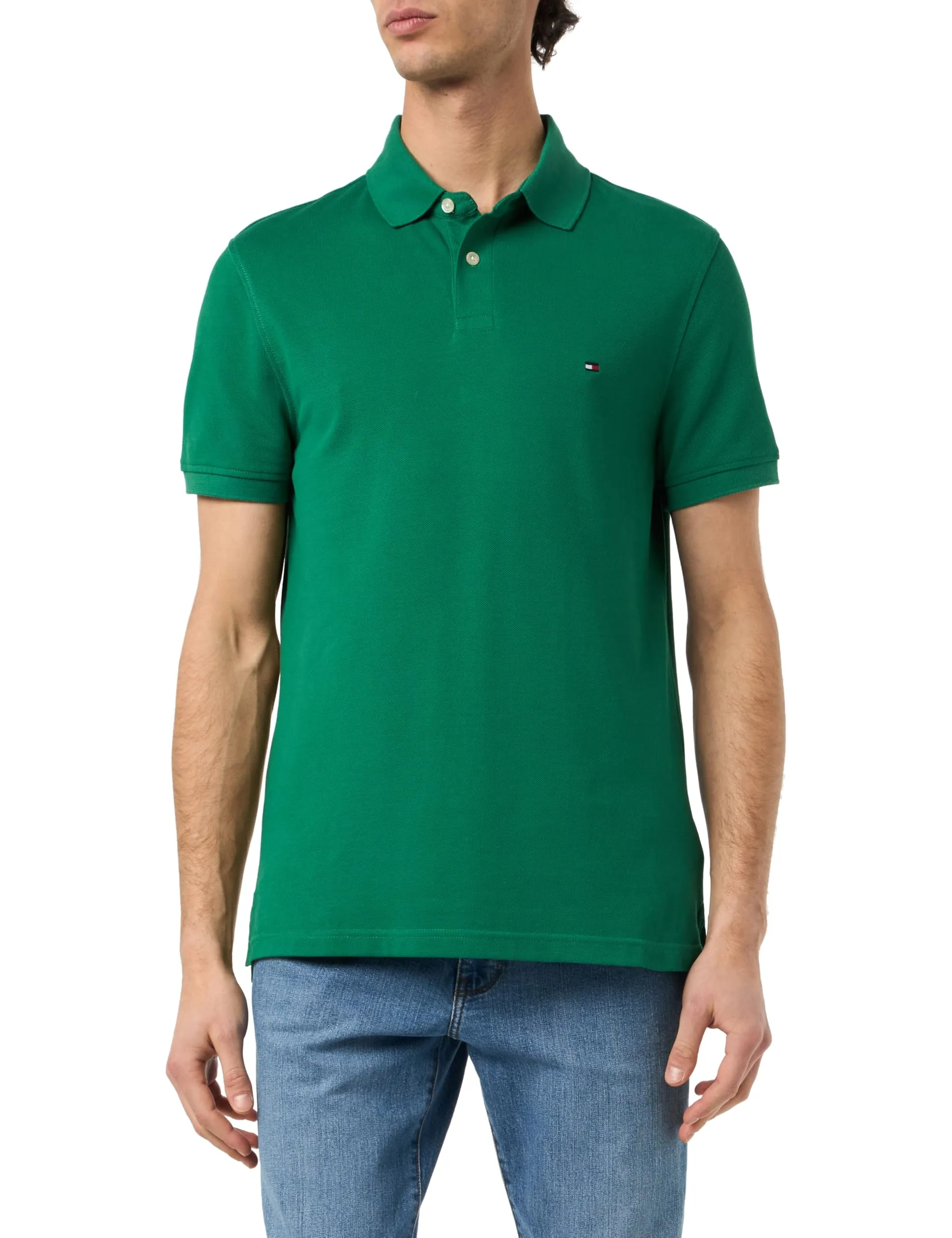 Tommy Hilfiger Polo Maniche Corte Regular Fit, Verde Nouveau Green, XS - immagine 3