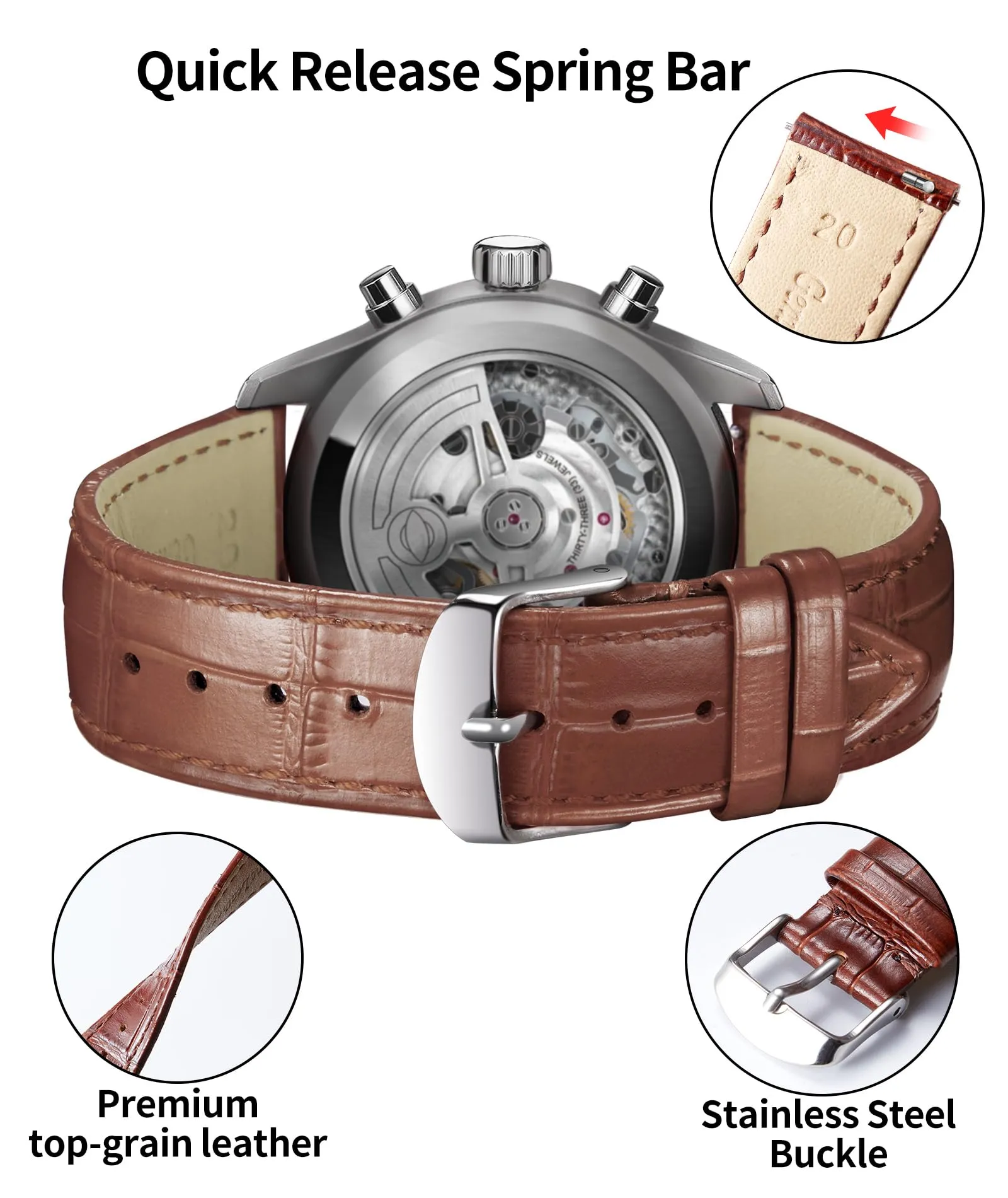 BINLUN Cinturino per Orologio in Pelle Sgancio Rapido 24mm - immagine 3