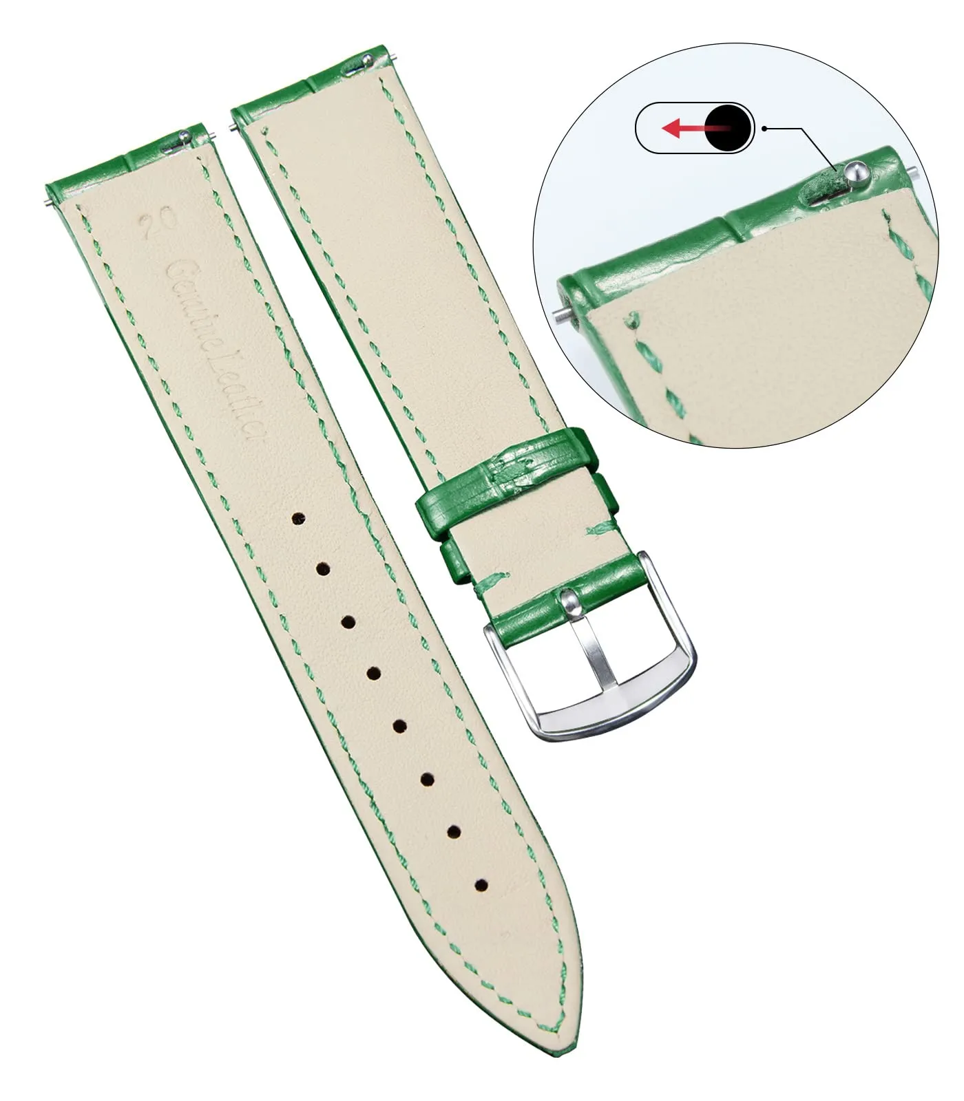 BINLUN Cinturino per Orologio in Pelle Sgancio Rapido 20mm Verde - immagine 2