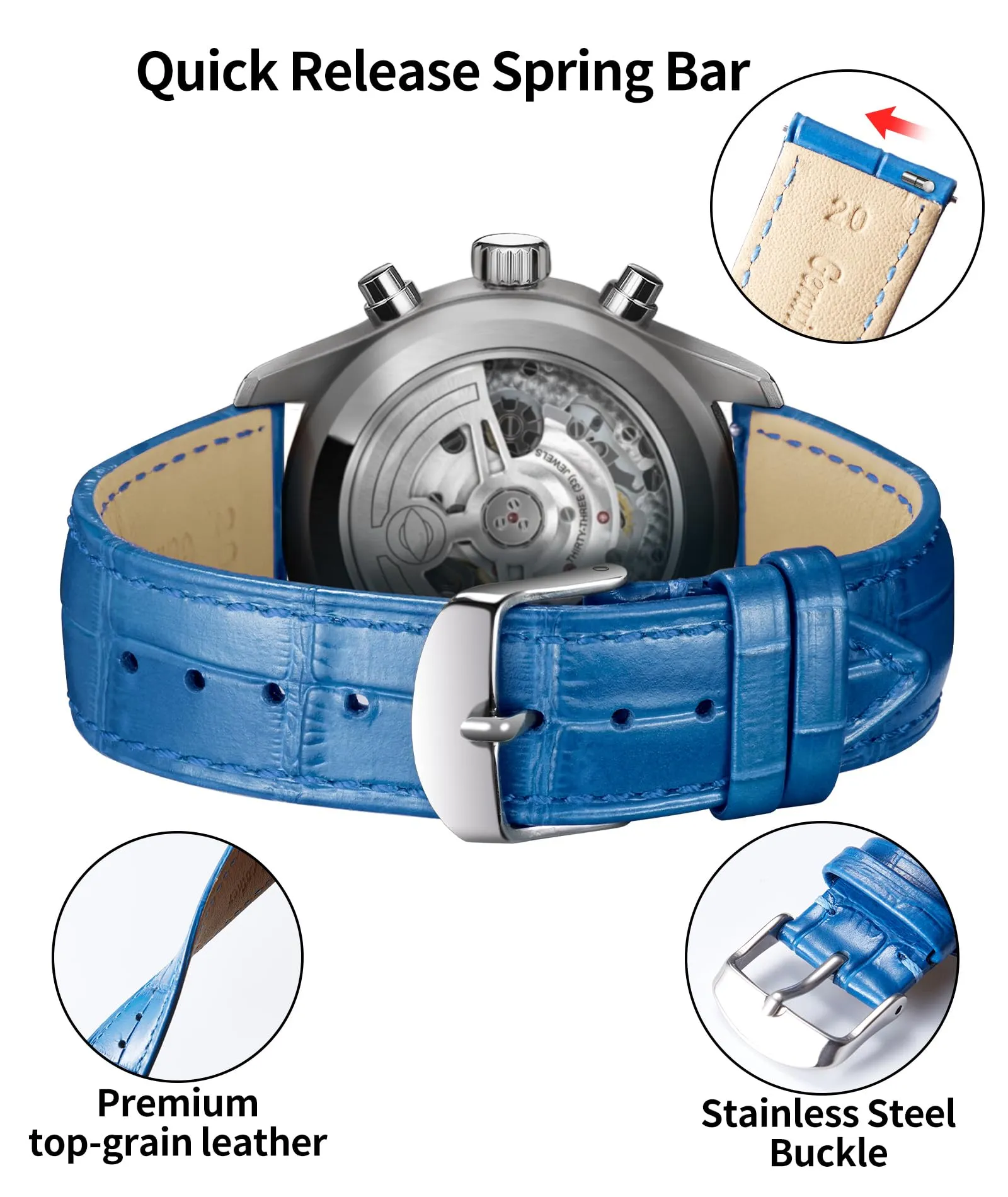 BINLUN Cinturino per Orologio in Pelle Sgancio Rapido 12mm - immagine 3