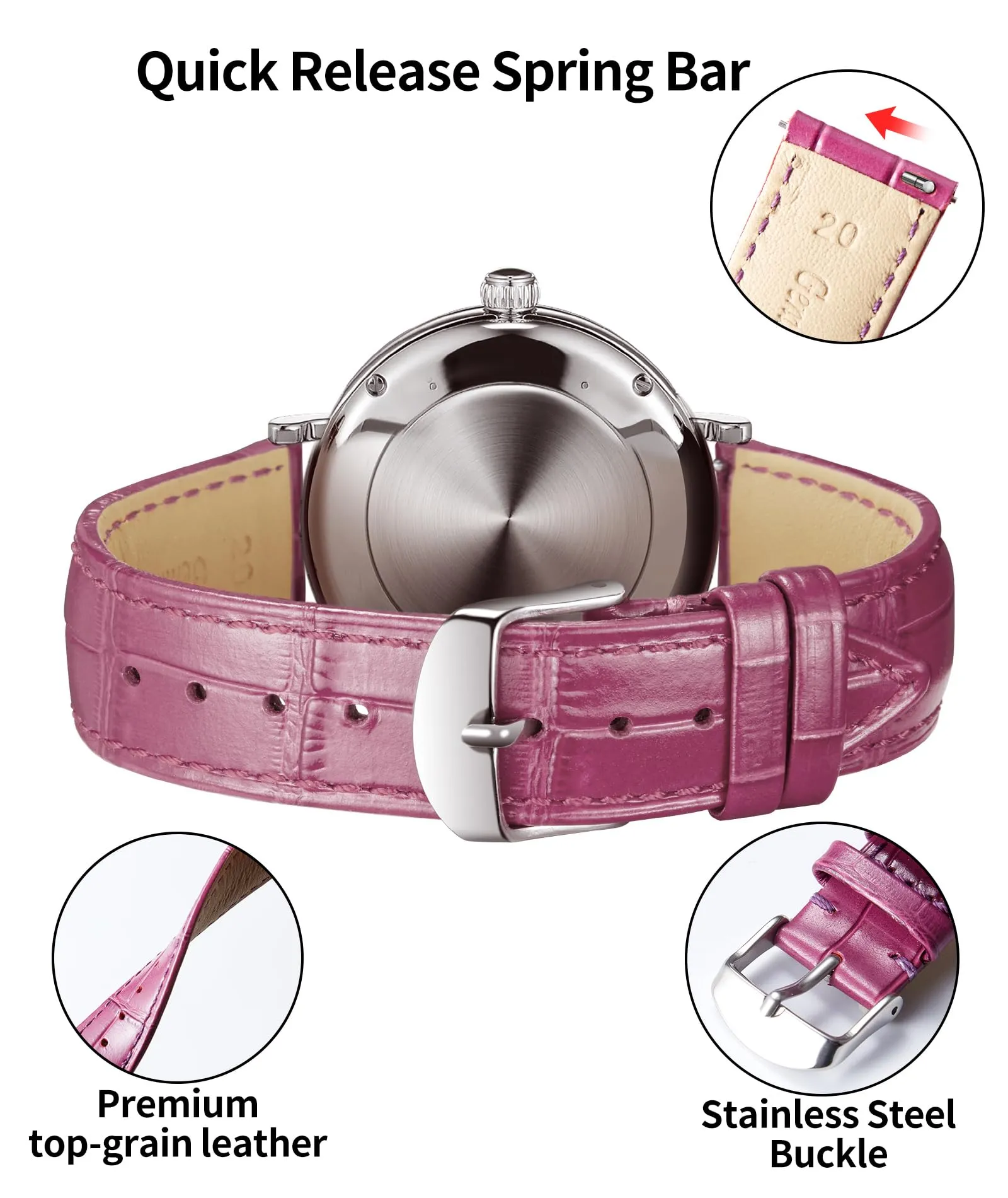 BINLUN Cinturino per Orologio in Pelle Sgancio Rapido 12mm - immagine 3
