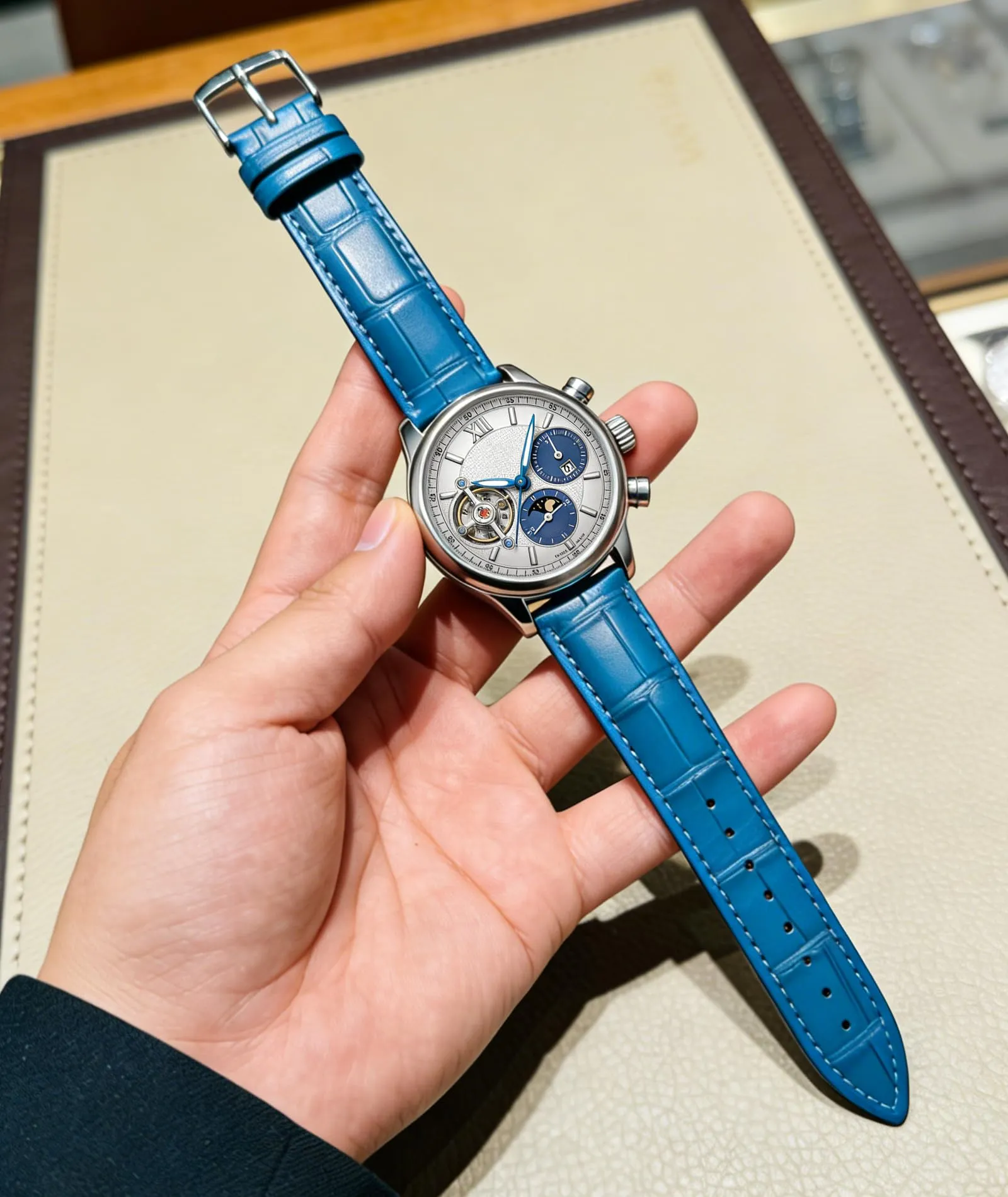BINLUN Cinturino per Orologio in Pelle Sgancio Rapido 19mm S-blu - immagine 4