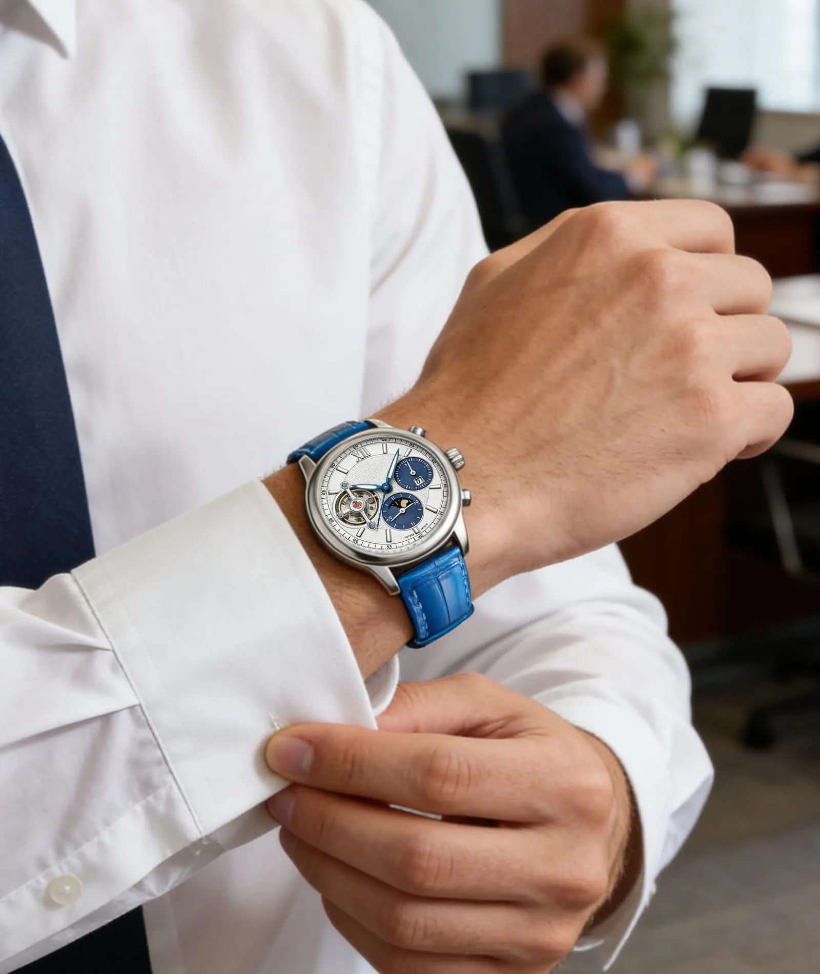 BINLUN Cinturino per Orologio in Pelle Sgancio Rapido 19mm S-blu - immagine 5