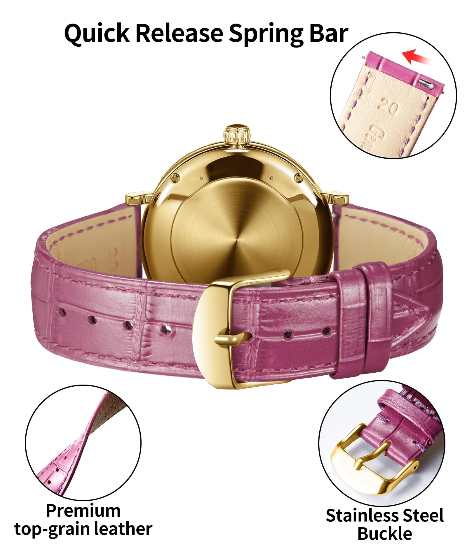 BINLUN Cinturino per Orologio in Pelle Sgancio Rapido 18mm - immagine 3