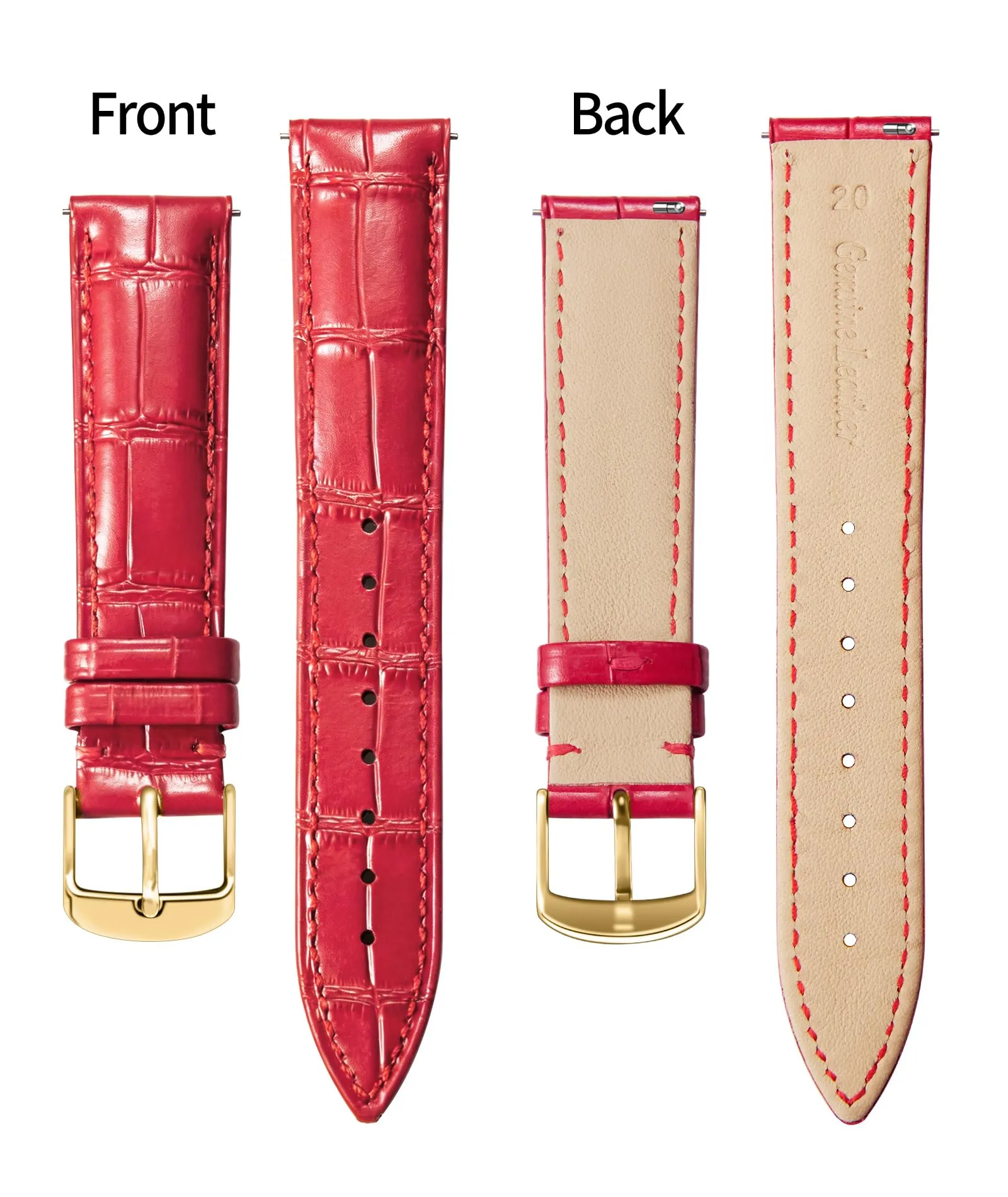 BINLUN Cinturino per Orologio in Pelle Sgancio Rapido 22mm - Rosso - immagine 2