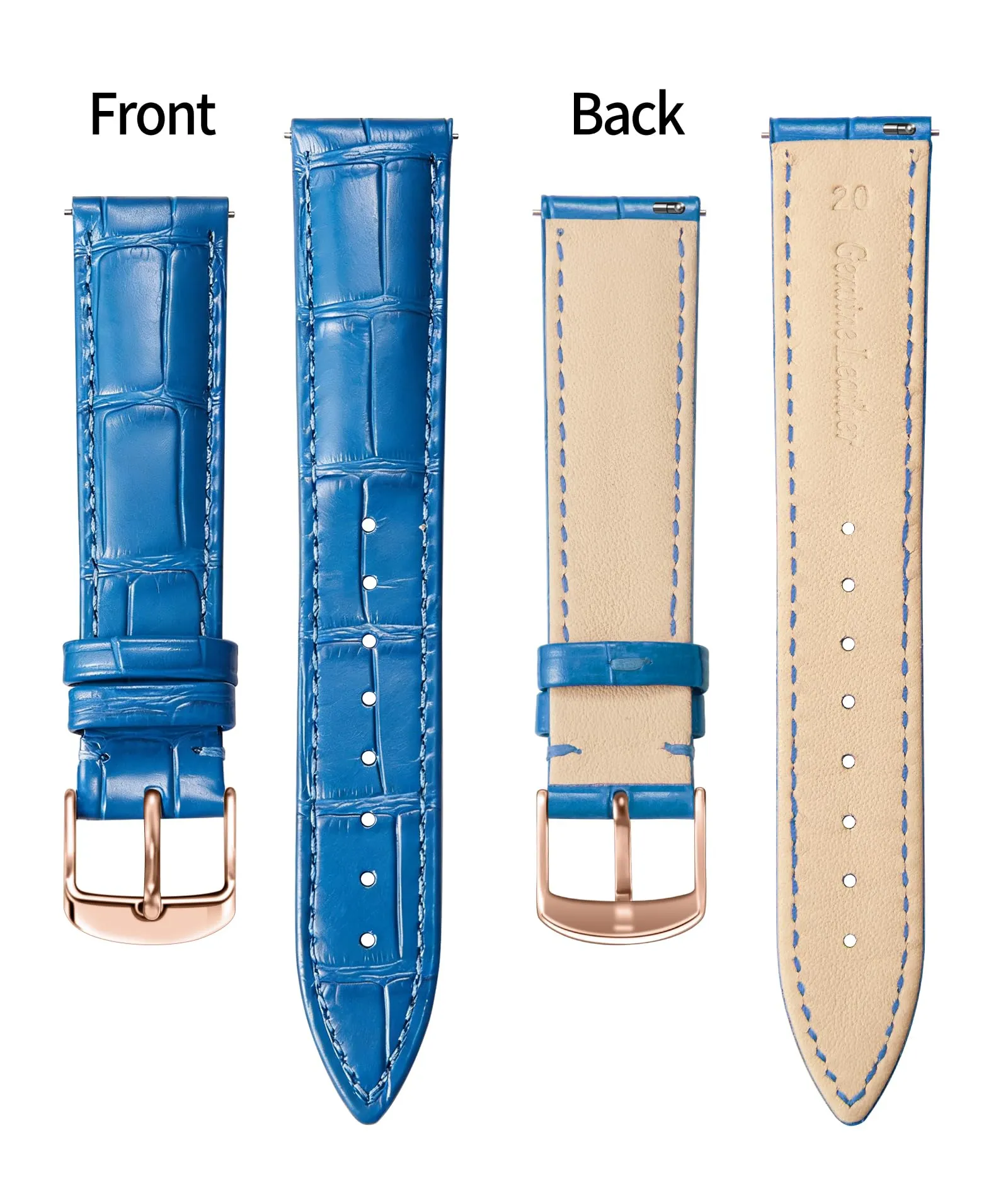 BINLUN Cinturino per Orologio in Pelle di Vitello a Sgancio Rapido 18mm Gr-blu - immagine 2