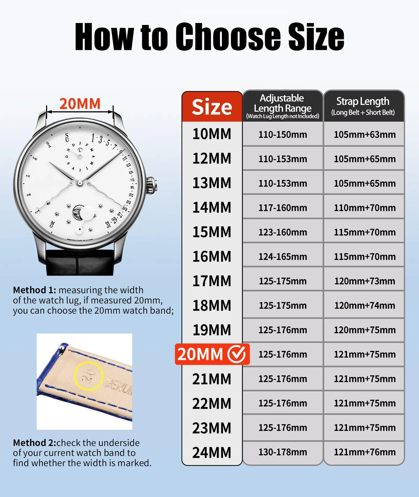 BINLUN Cinturino per Orologio in Pelle Sgancio Rapido 16mm Gr-bianco - immagine 6