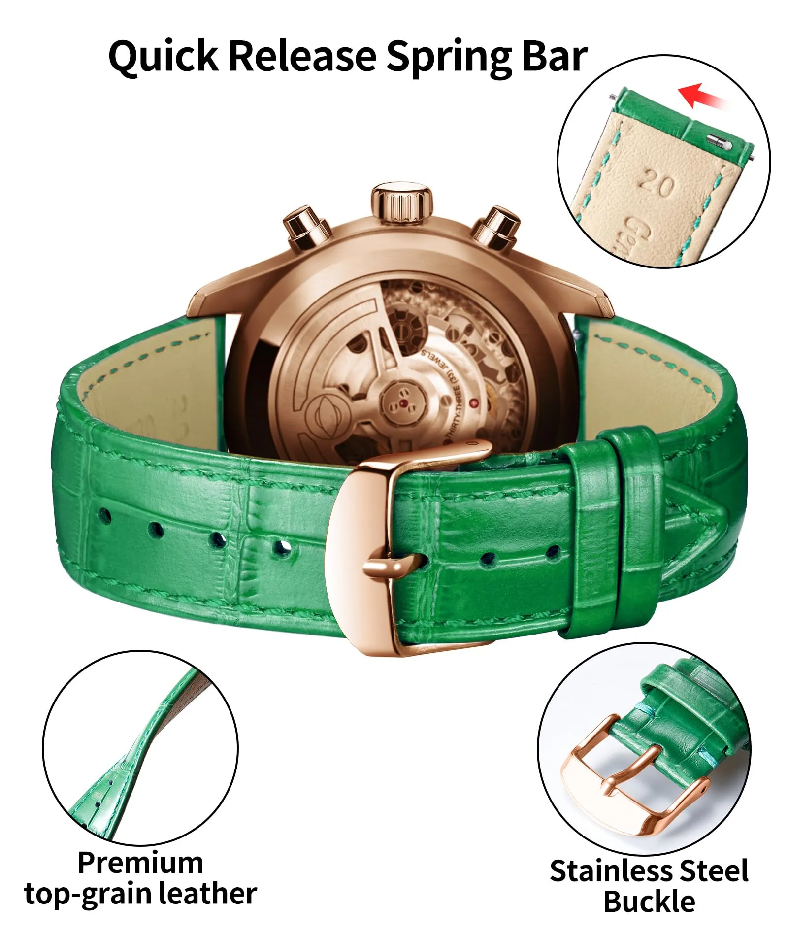 BINLUN Cinturino per Orologio in Pelle Sgancio Rapido 18mm - immagine 3