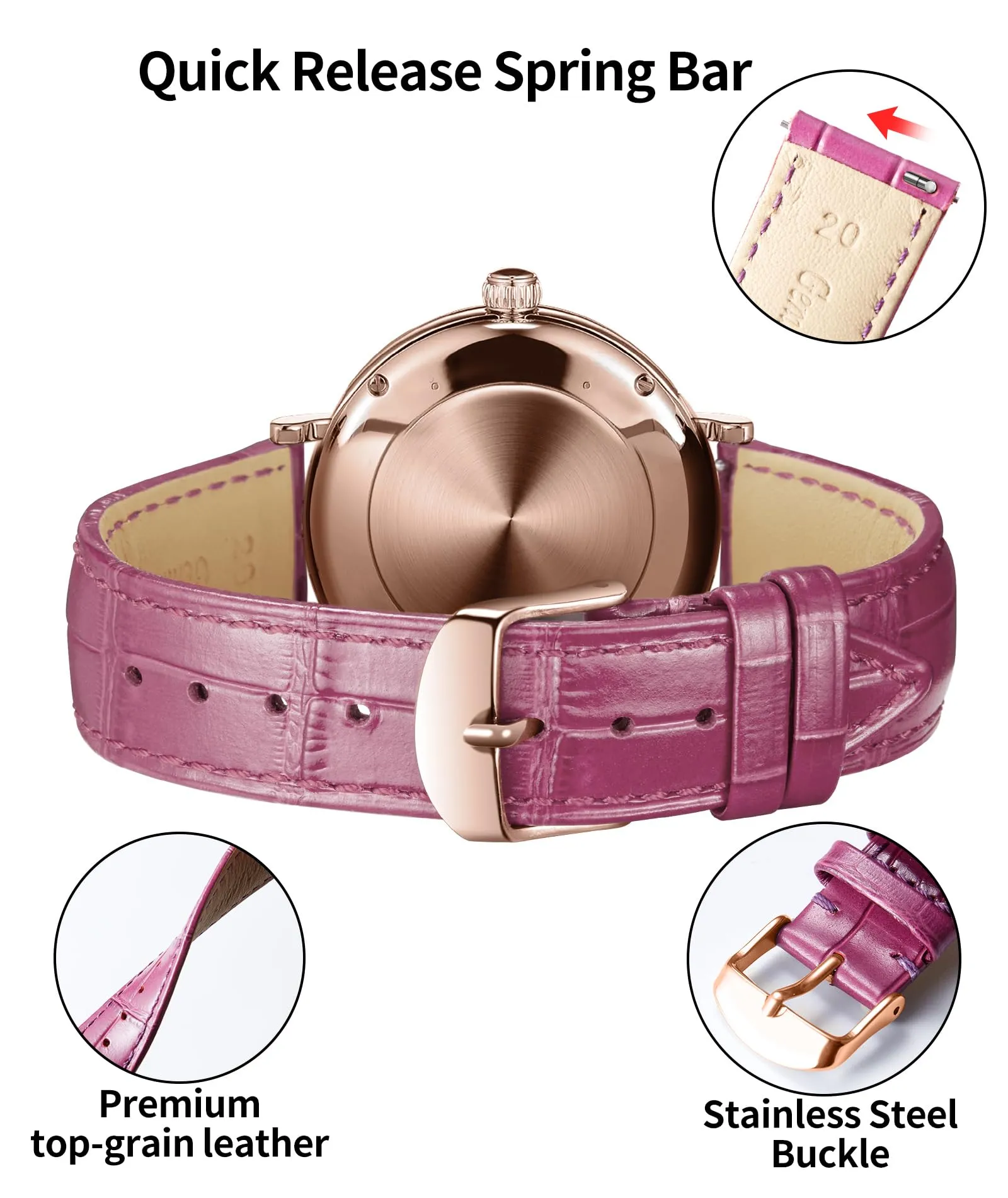 BINLUN Cinturino per Orologio in Pelle Sgancio Rapido 16mm - immagine 3