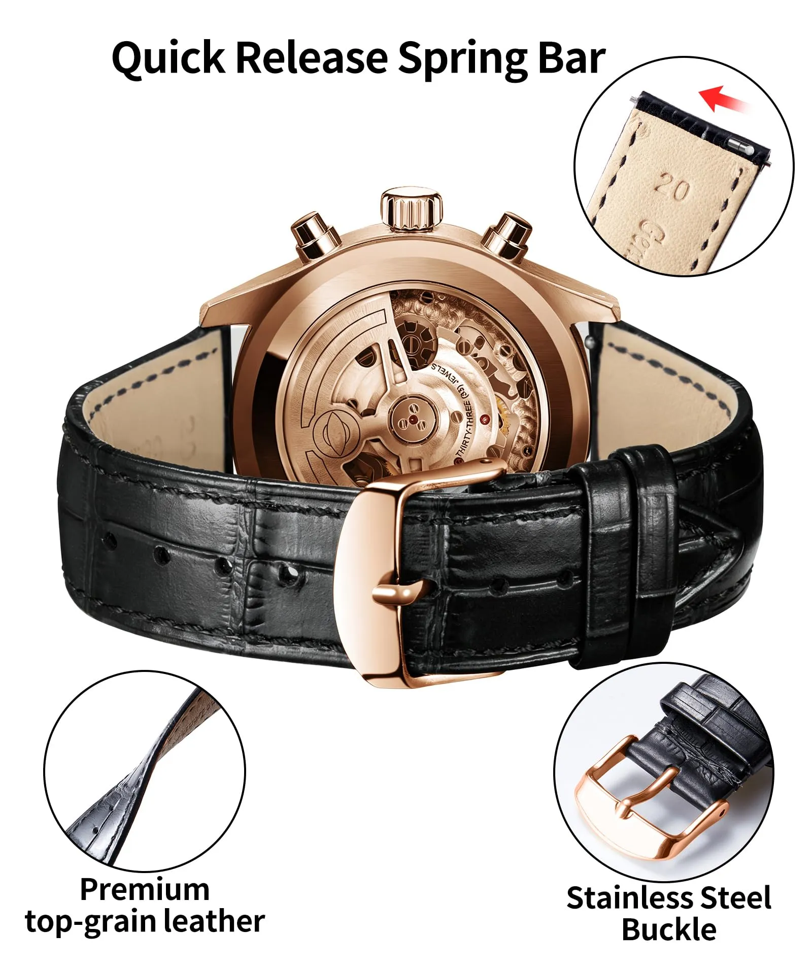 BINLUN Cinturino per Orologio in Pelle 24mm - immagine 3