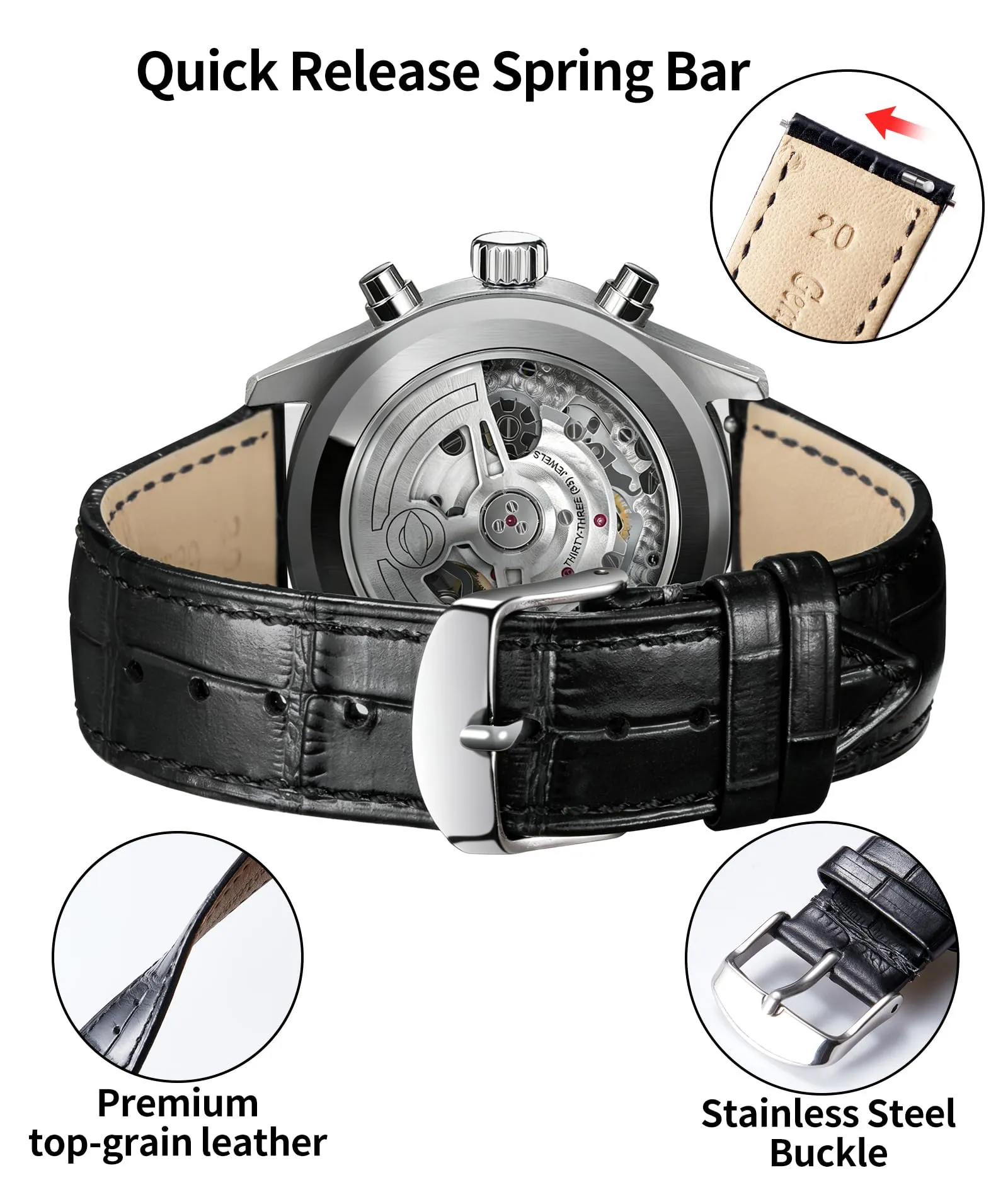 BINLUN Cinturino per Orologio in Pelle Sgancio Rapido 15mm - immagine 3