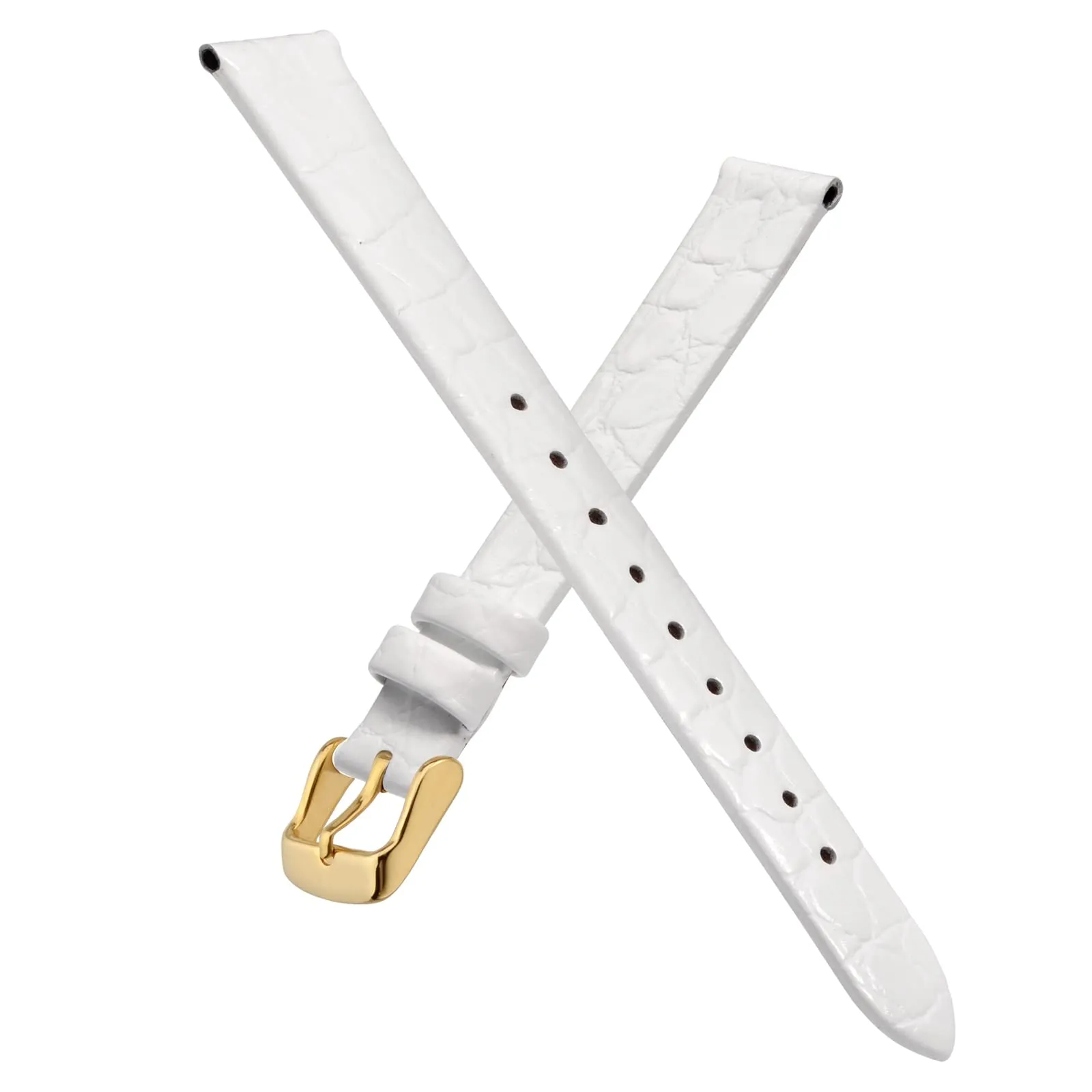 BISONSTRAP Cinturino di Ricambio in Pelle per Orologi Donna, 10mm, Bianco con Fibbia in Oro - immagine 3