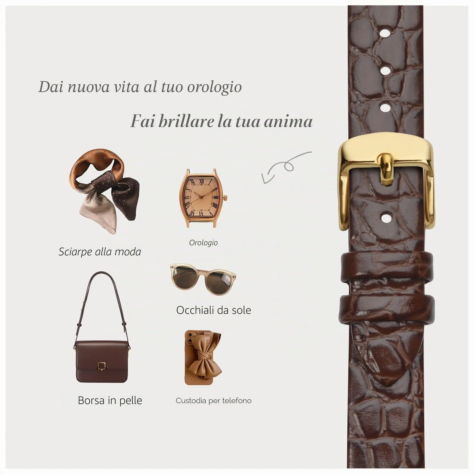 BISONSTRAP Cinturino di Ricambio in Pelle per Orologi Donna, 14mm, Marrone con Fibbia in Oro - immagine 7