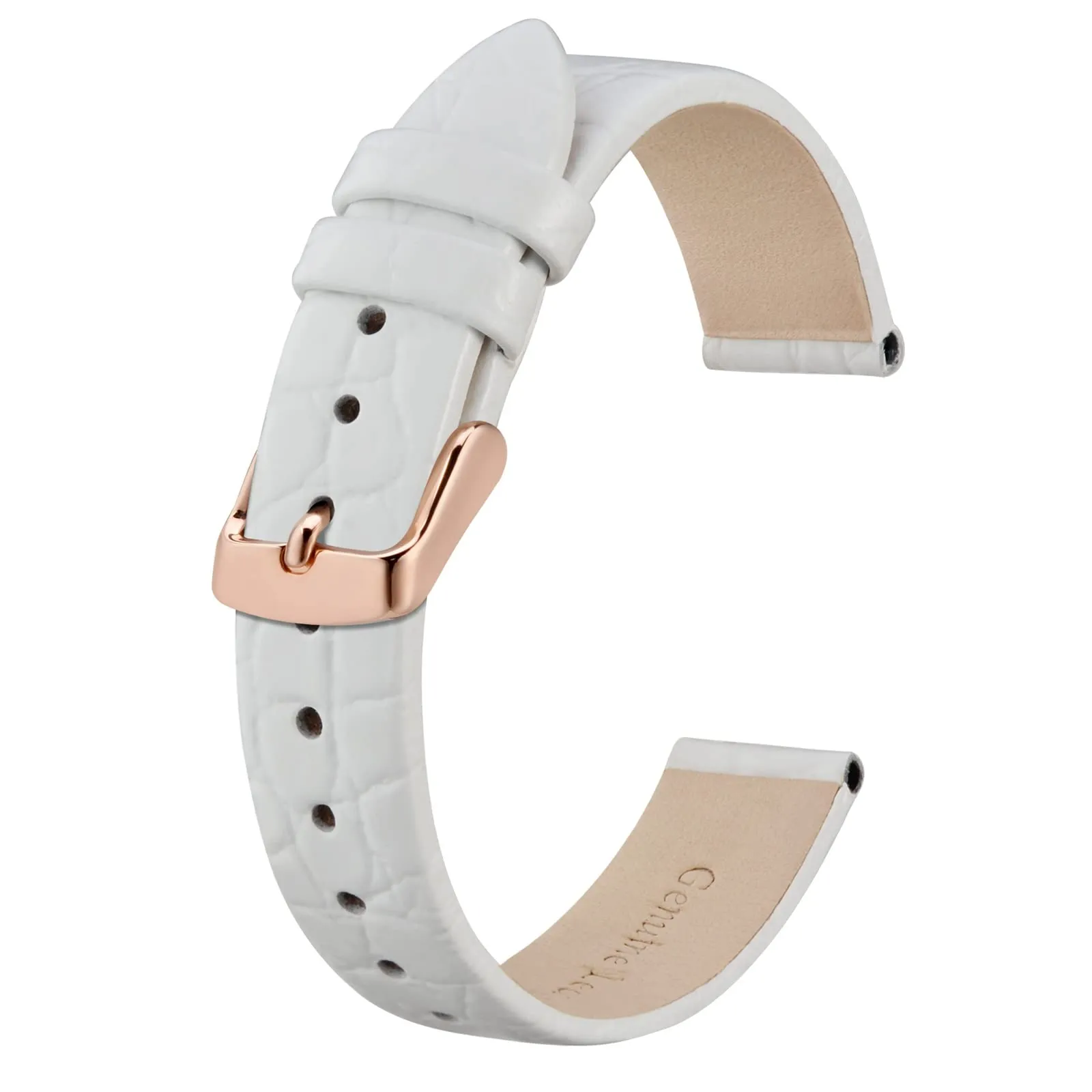 BISONSTRAP Cinturino di Ricambio in Pelle per Orologi Donna, 20mm, Bianco con Fibbia in Oro Rosa - immagine 1