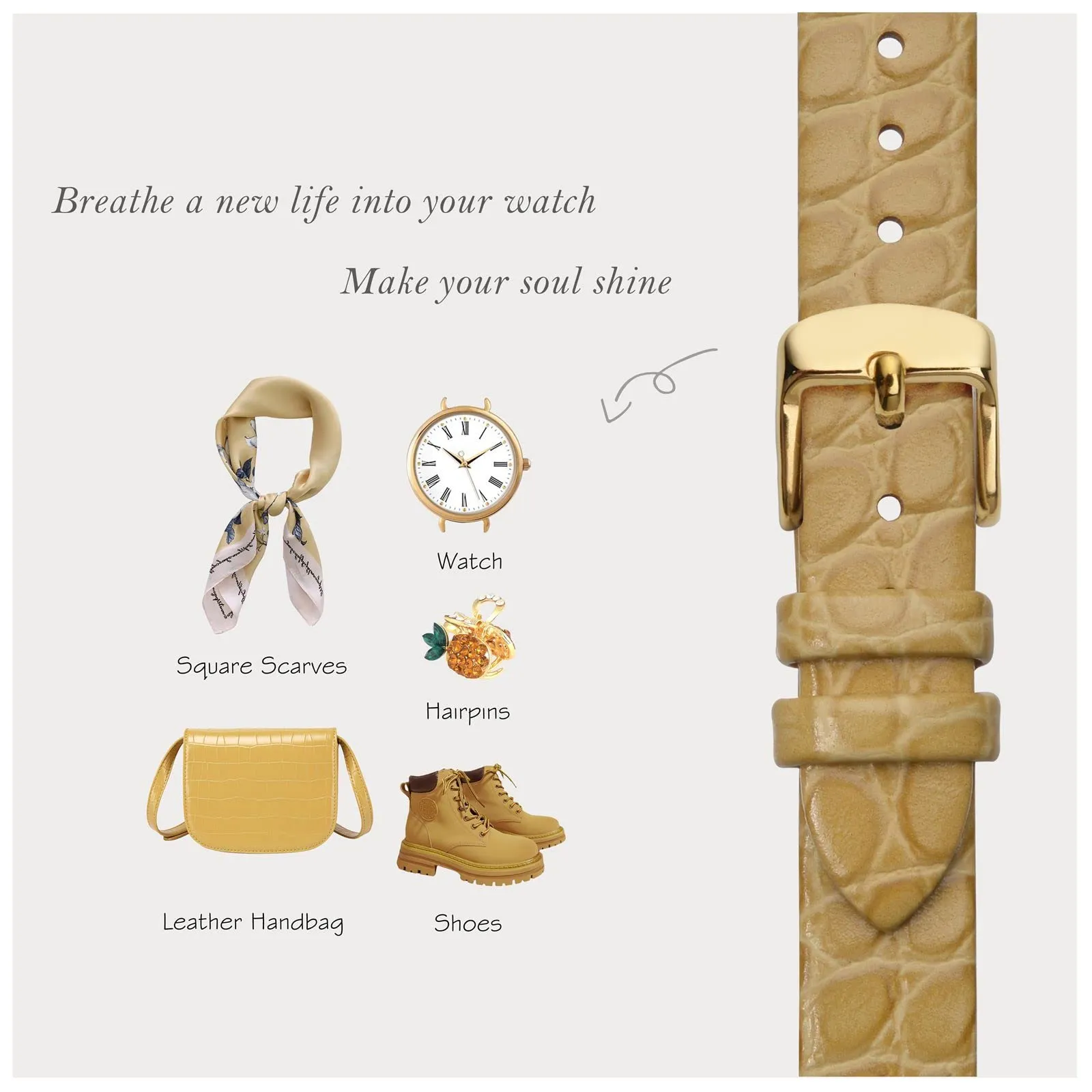 BISONSTRAP Cinturino in Pelle per Orologio Donna, 18mm, Grano con Fibbia Oro - immagine 7
