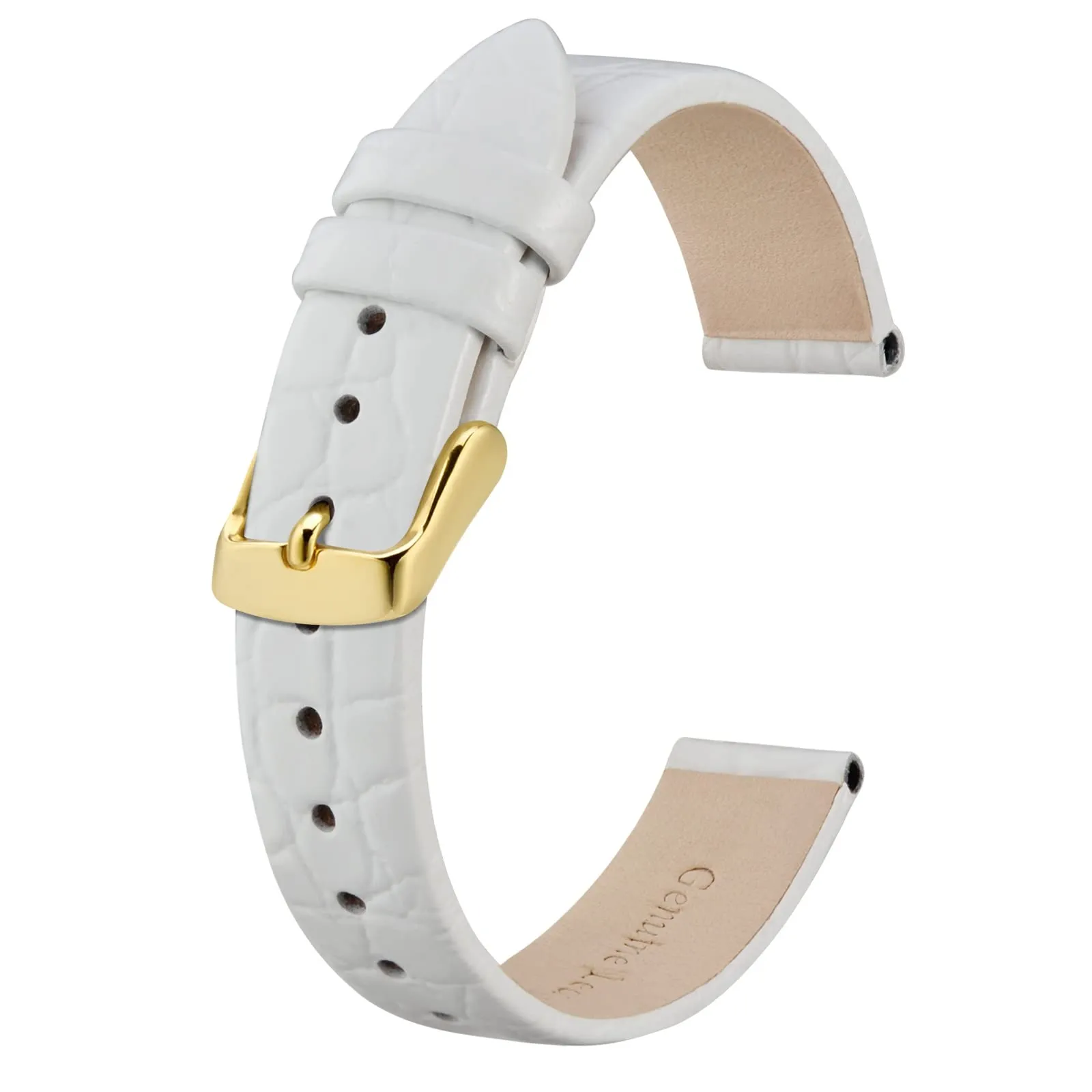 BISONSTRAP Cinturino di Ricambio in Pelle per Orologi Donna, 20mm, Bianco con Fibbia in Oro - immagine 1