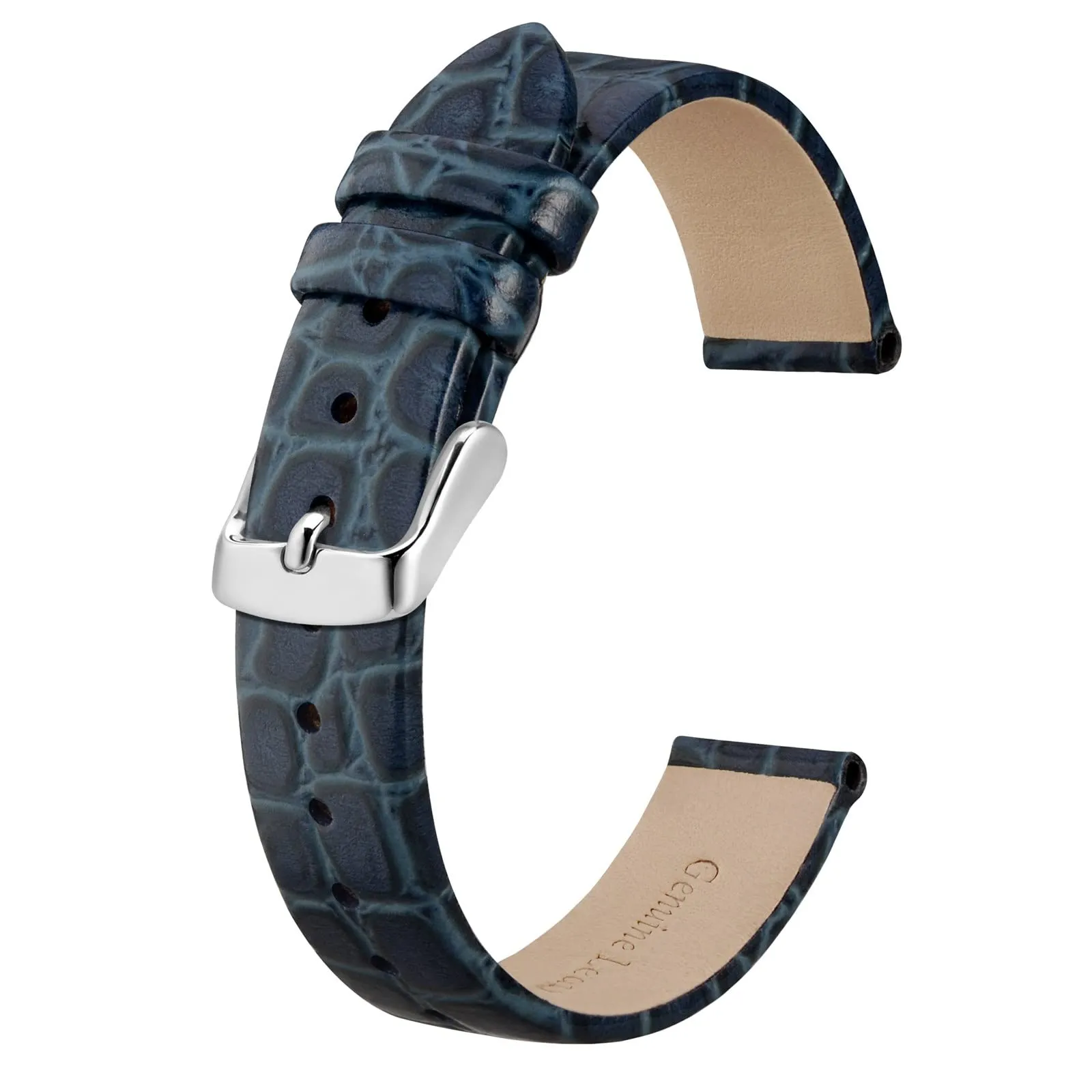 BISONSTRAP Cinturino di Ricambio in Pelle per Orologi Donna, 16mm, Blu con Fibbia in Argento - immagine 1