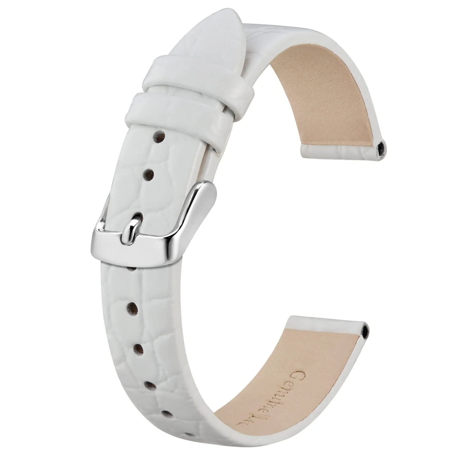 BISONSTRAP Cinturino di Ricambio in Pelle per Orologi Donna, 10mm, Bianco con Fibbia in Argento - immagine 1