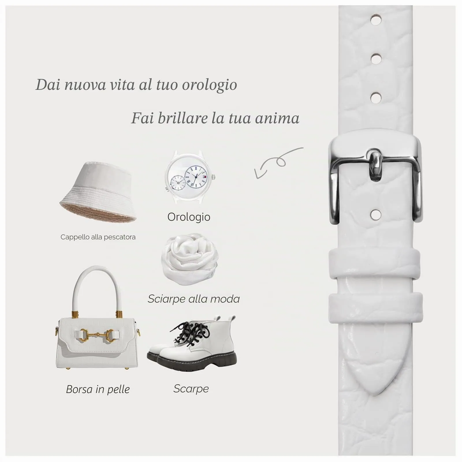 BISONSTRAP Cinturino di Ricambio in Pelle per Orologi Donna, 14mm, Bianco con Fibbia in Argento - immagine 7