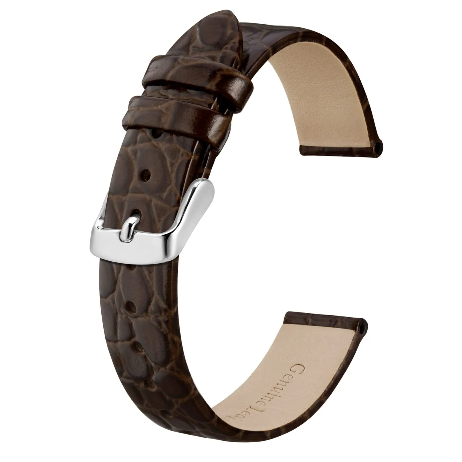BISONSTRAP Cinturino di Ricambio in Pelle per Orologi Donna, 10mm, Marrone con Fibbia in Argento - immagine 1