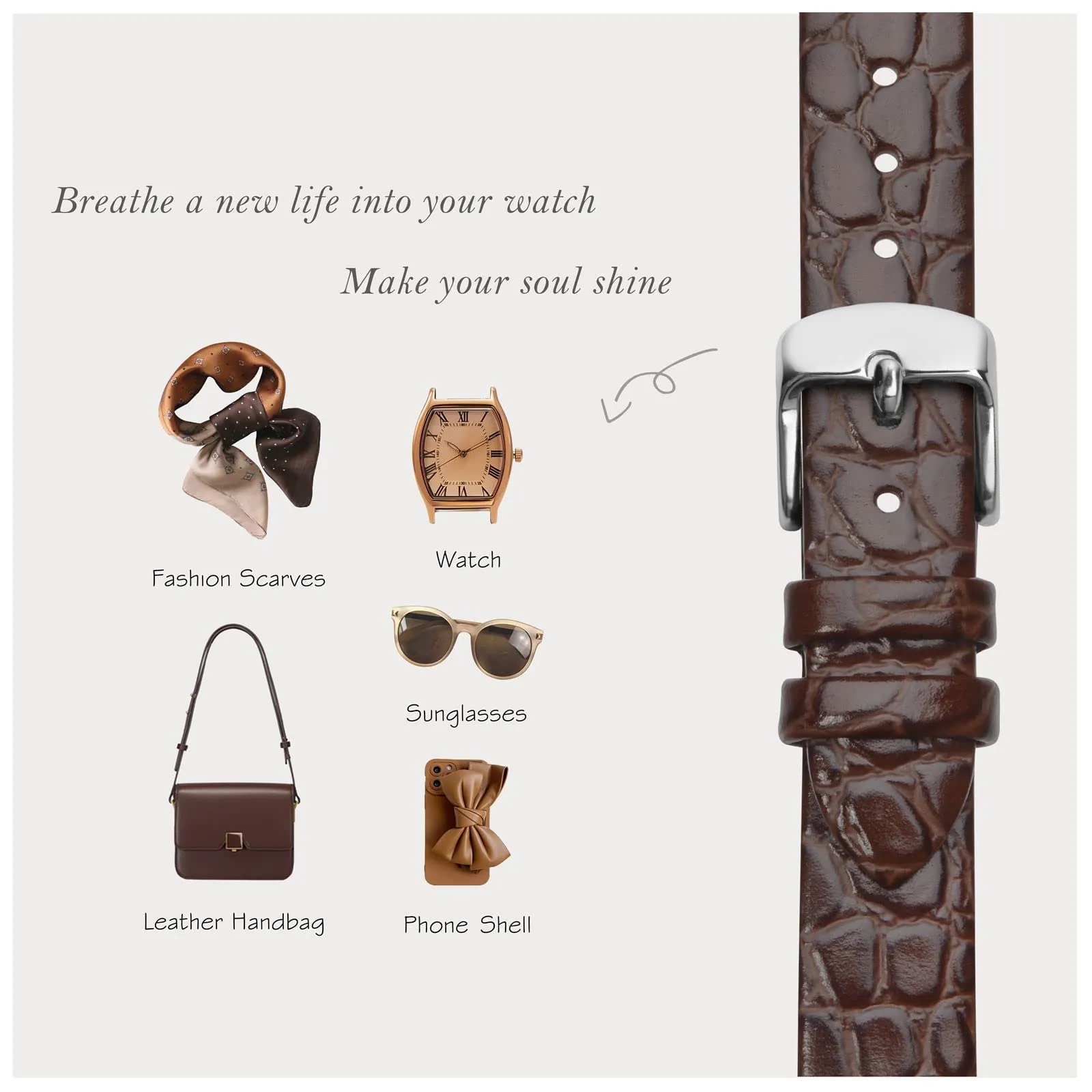 BISONSTRAP Cinturino di Ricambio in Pelle per Orologi Donna, 10mm, Marrone con Fibbia in Argento - immagine 7