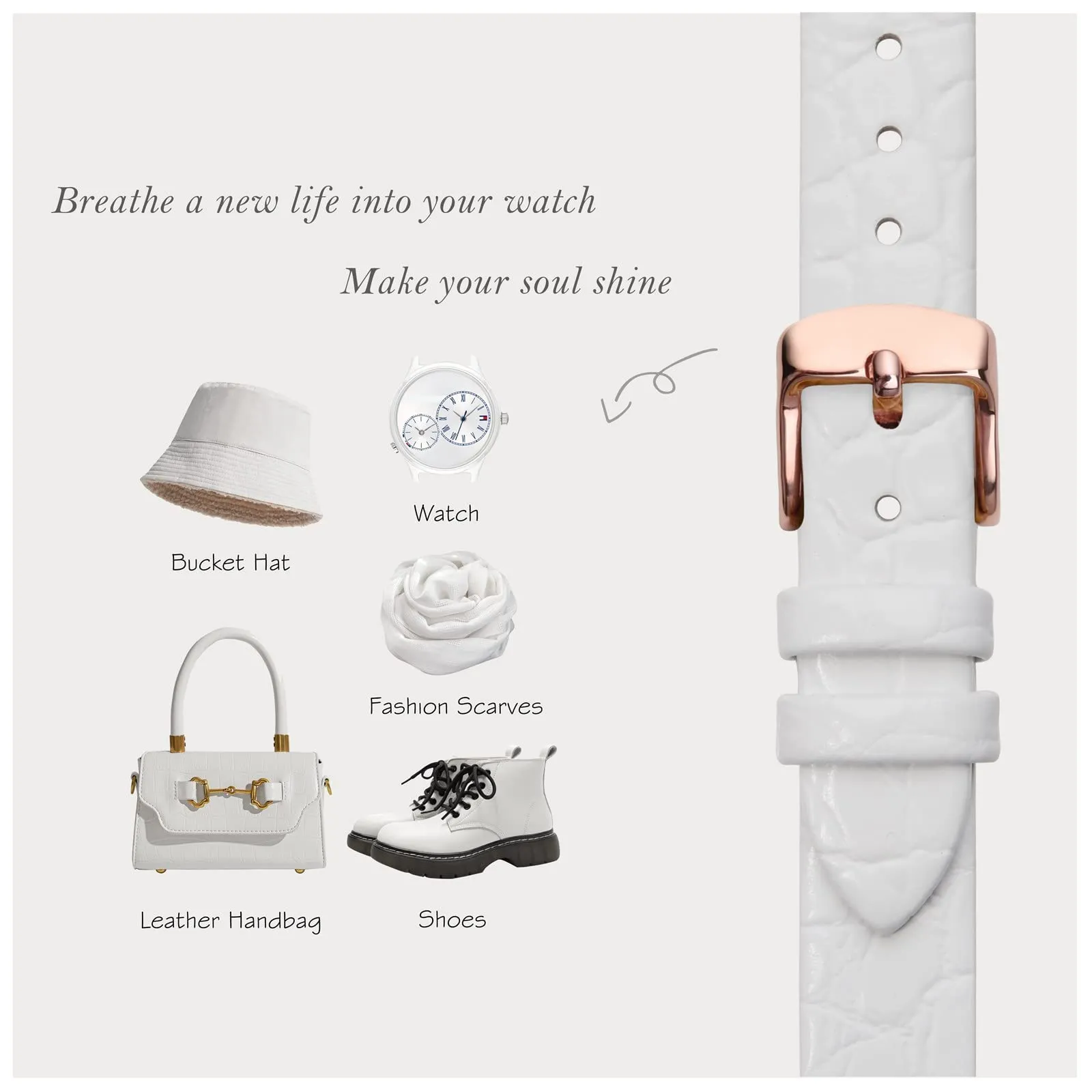 BISONSTRAP Cinturino di Ricambio in Pelle per Orologi Donna, 10mm, Bianco con Fibbia in Oro Rosa - immagine 7