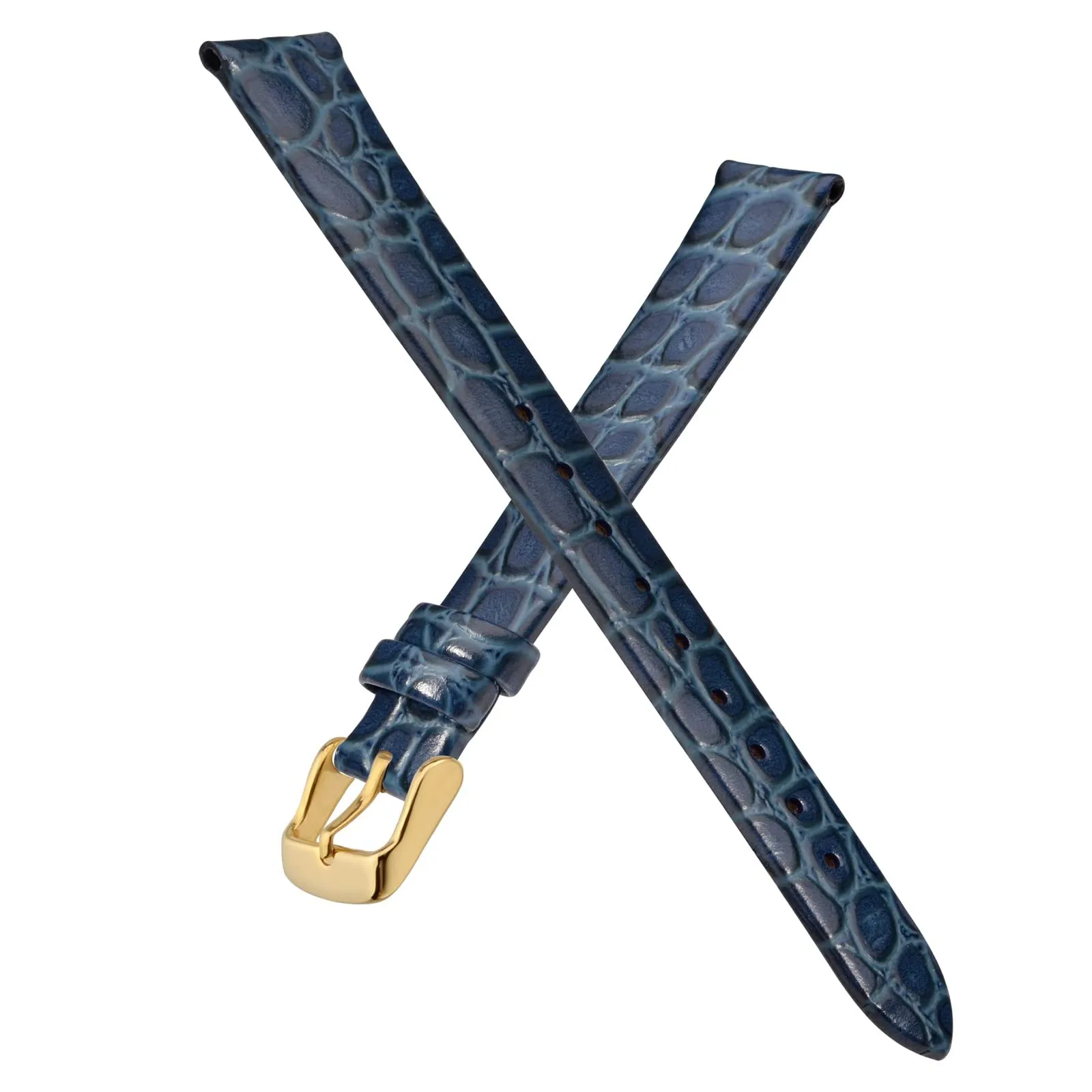BISONSTRAP Cinturino di Ricambio in Pelle per Orologi Donna, 10mm, Blu con Fibbia in Oro - immagine 3