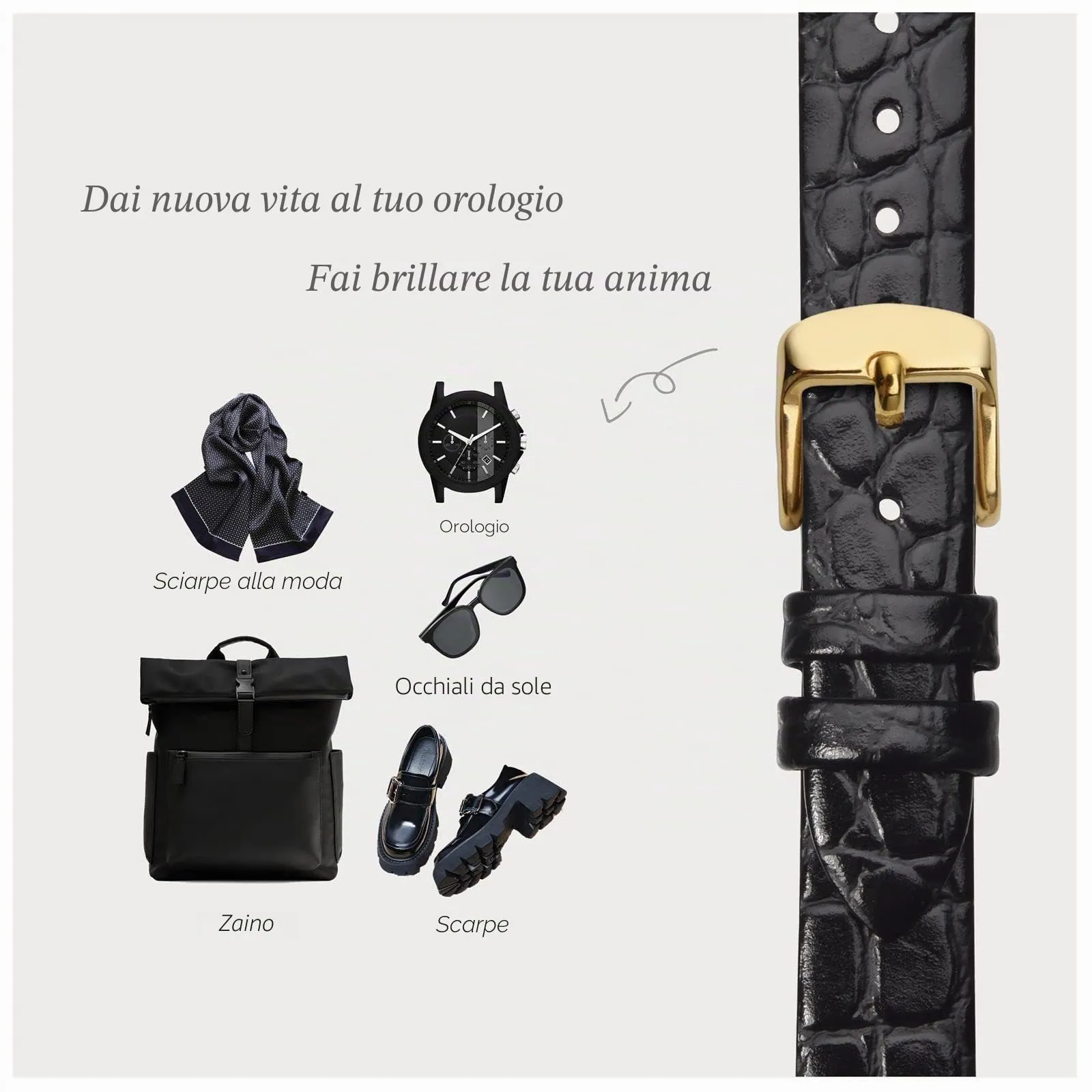 BISONSTRAP Cinturino di Ricambio in Pelle per Orologi Donna, 16mm, Nero con Fibbia in Oro - immagine 7