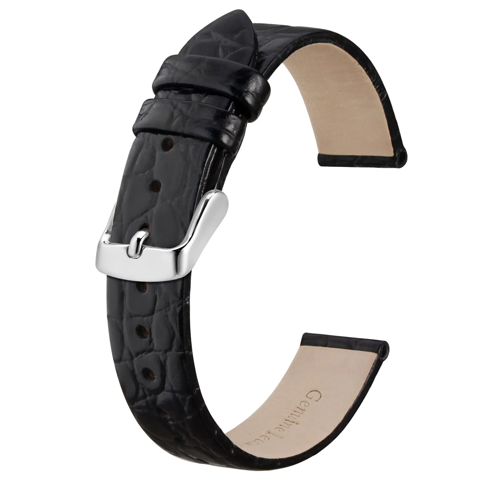 BISONSTRAP Cinturino di Ricambio in Pelle per Orologi Donna, 18mm, Nero con Fibbia in Argento - immagine 1