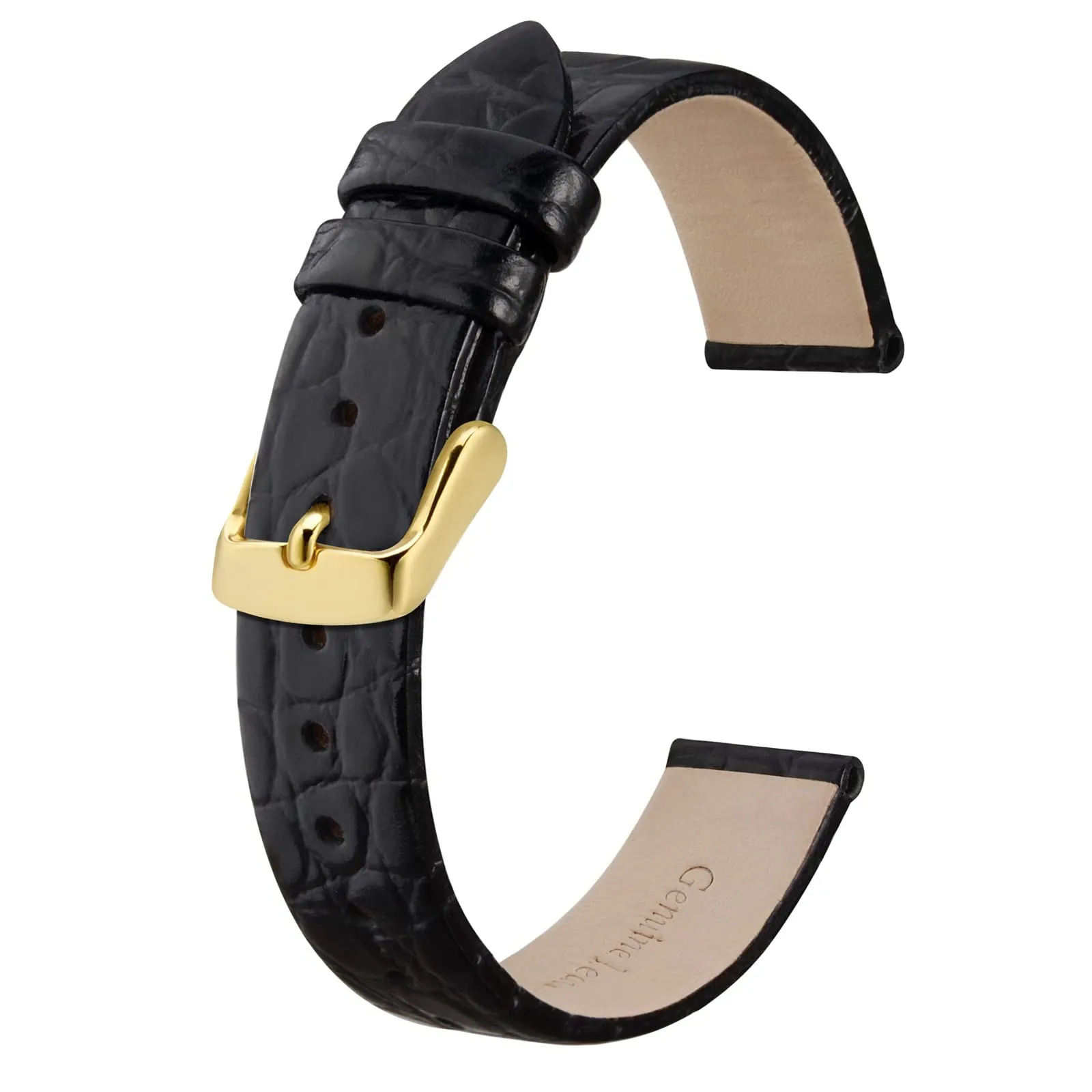 BISONSTRAP Cinturino di Ricambio in Pelle per Orologi Donna, 18mm, Nero con Fibbia in Oro - immagine 1