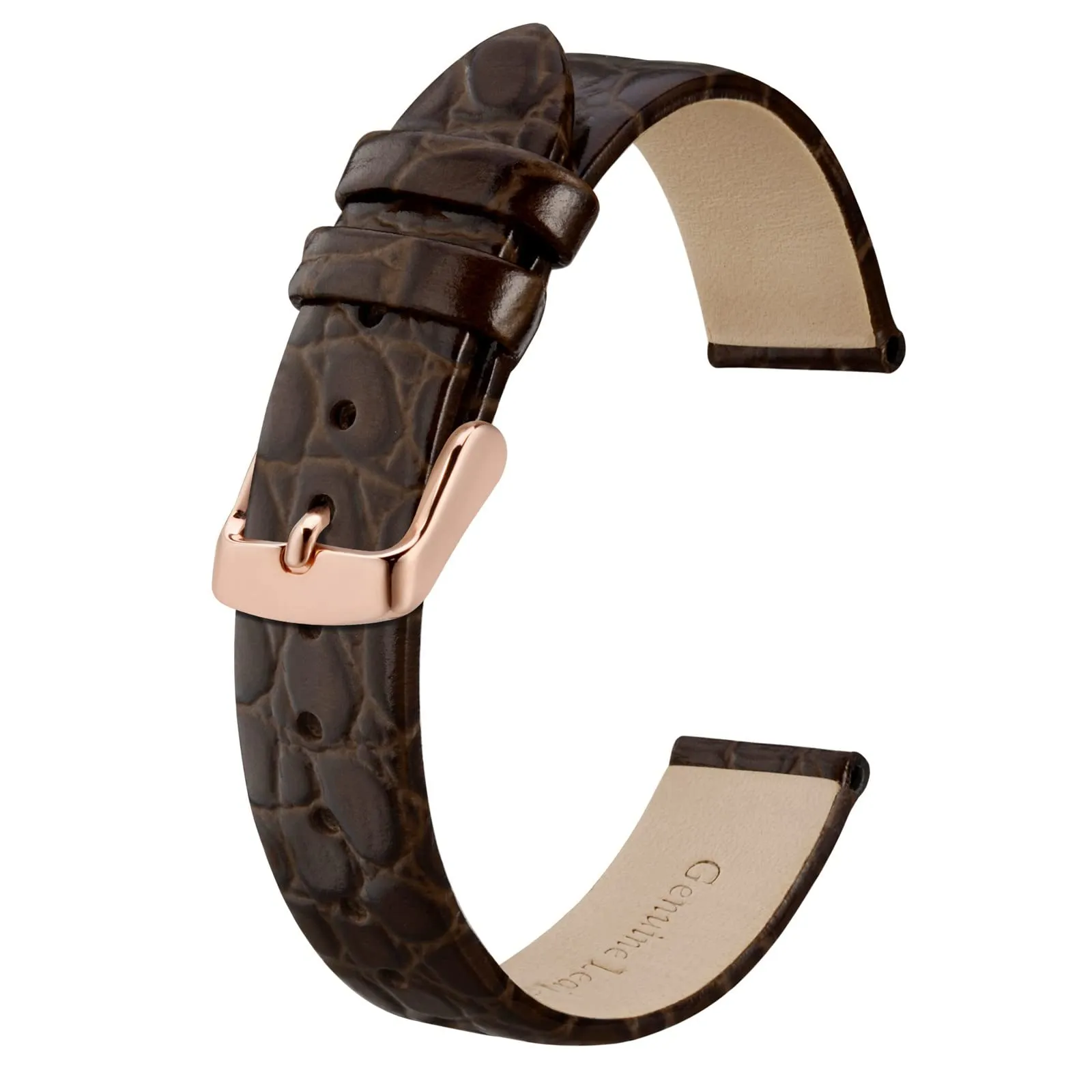 BISONSTRAP Cinturino di Ricambio in Pelle per Orologi Donna, 20mm, Marrone con Fibbia in Oro Rosa - immagine 1