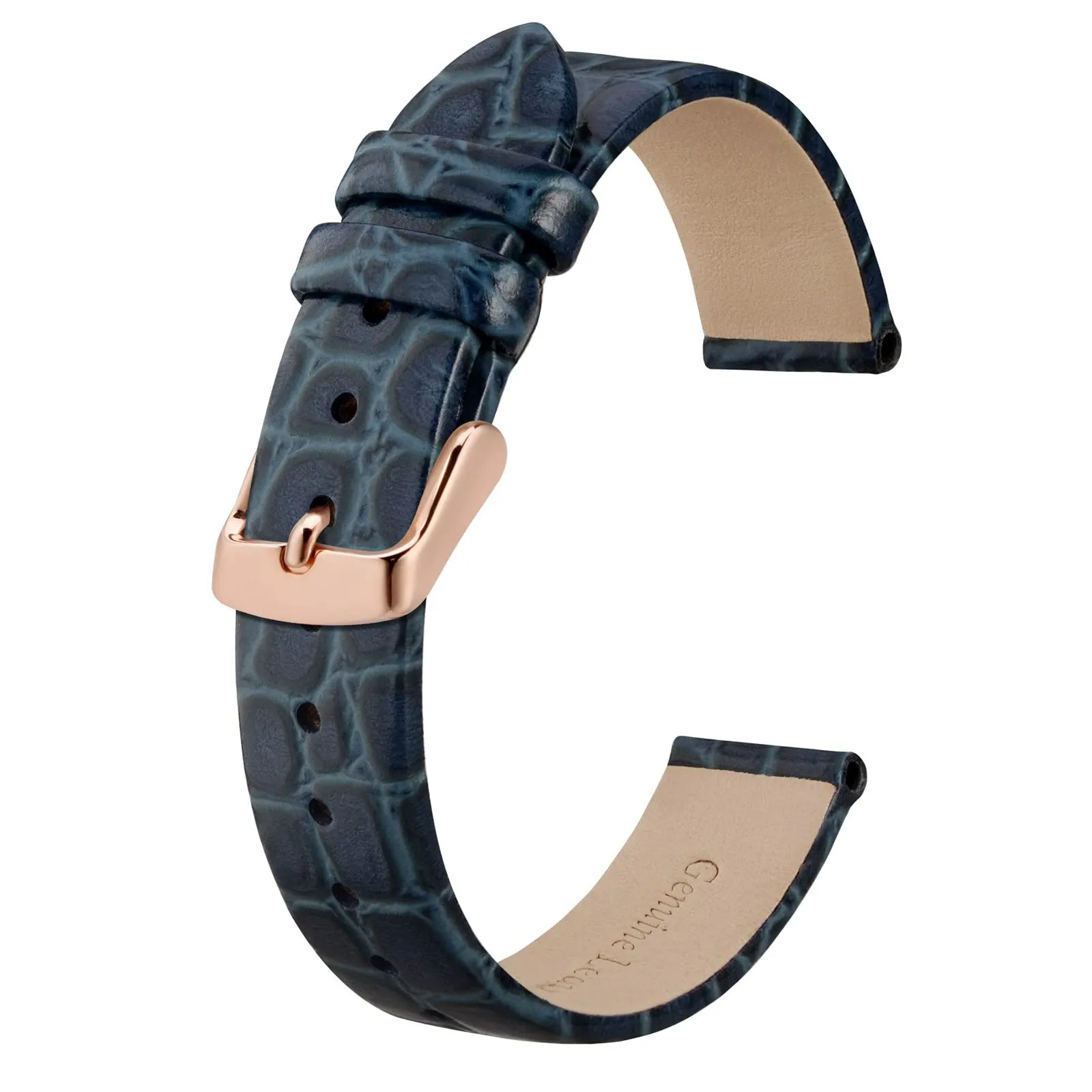 BISONSTRAP Cinturino in Pelle per Orologi Donna 18mm, Blu con Fibbia in Oro Rosa - immagine 1