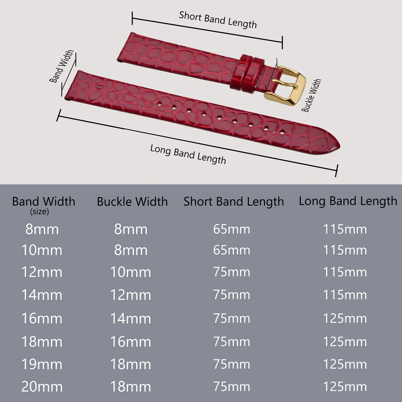 BISONSTRAP Cinturino di Ricambio in Pelle per Orologi Donna, 10mm, Rosso con Fibbia in Oro - immagine 5