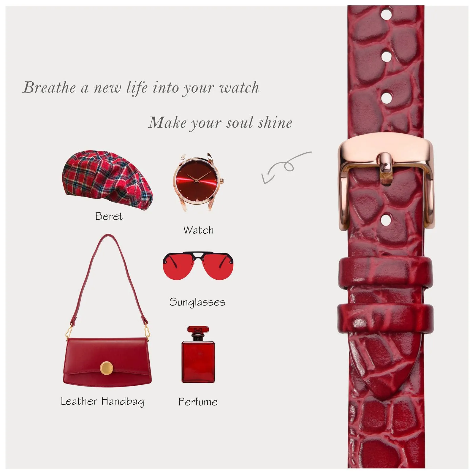 BISONSTRAP Cinturino in Pelle per Orologi Donna, 10mm, Rosso con Fibbia in Oro Rosa - immagine 7