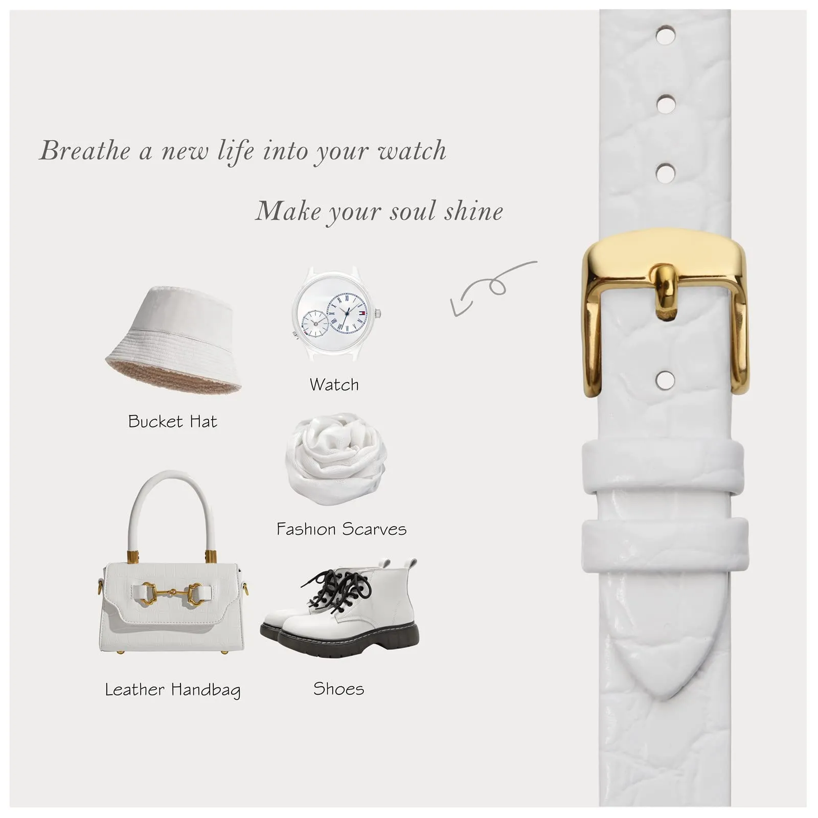 BISONSTRAP Cinturino di Ricambio in Pelle per Orologi Donna, 8mm, Bianco con Fibbia in Oro - immagine 7