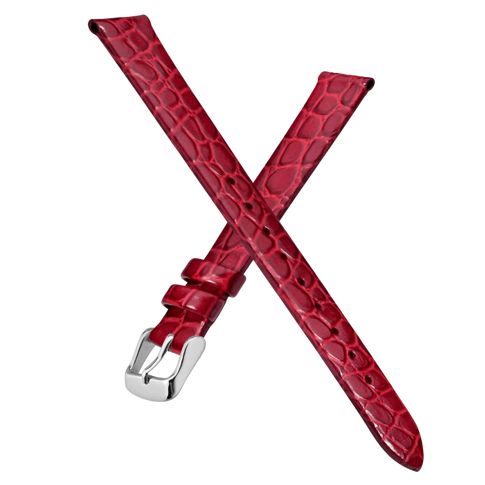 BISONSTRAP Cinturino di Ricambio in Pelle per Orologi Donna, 14mm, Rosso con Fibbia in Argento - immagine 3