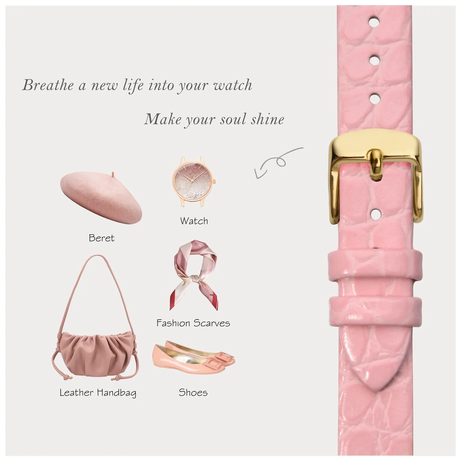 BISONSTRAP Cinturino di Ricambio in Pelle per Orologi Donna, 10mm, Rosa con Fibbia in Oro - immagine 7
