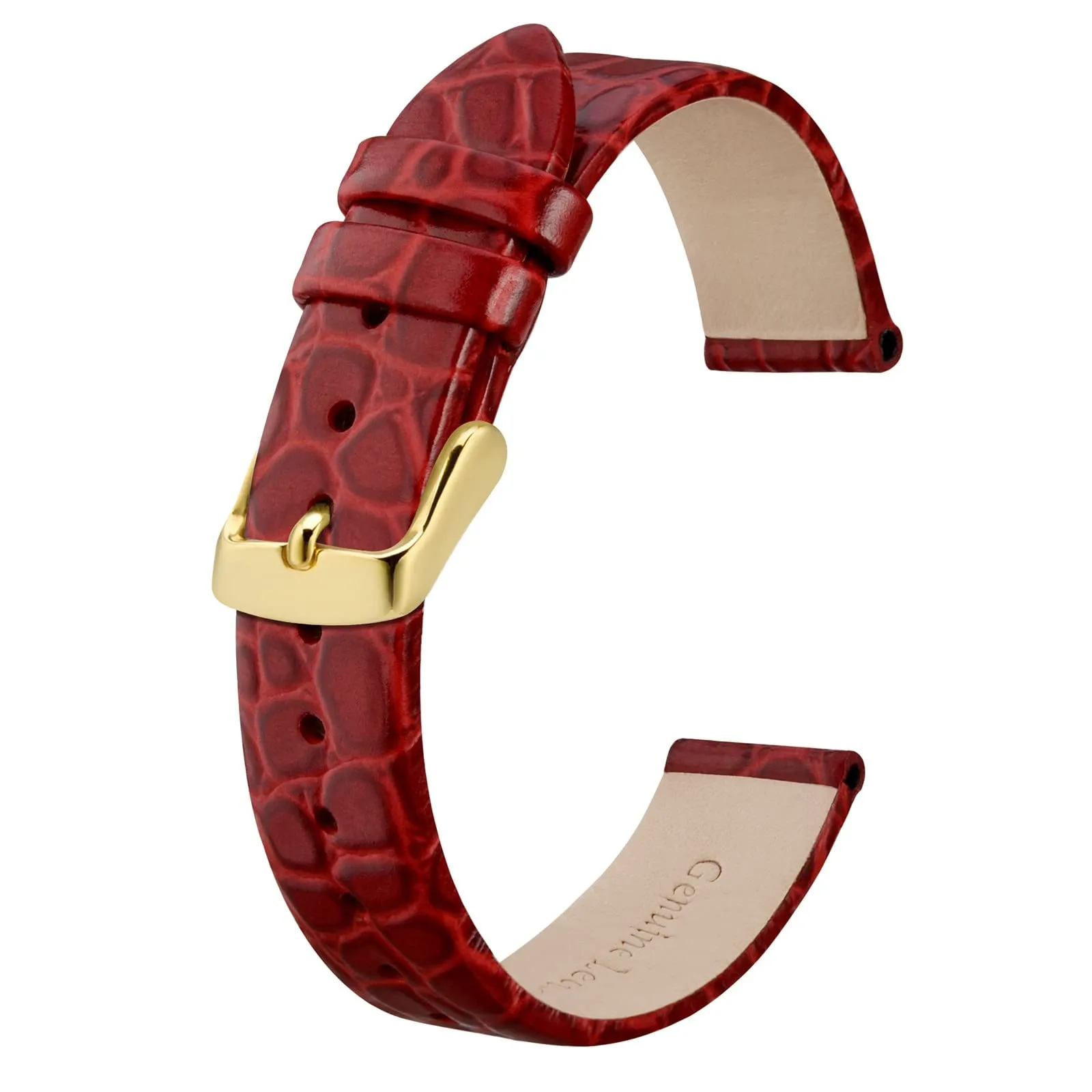 BISONSTRAP Cinturino di Ricambio in Pelle per Orologi Donna, 12mm, Rosso con Fibbia in Oro - immagine 1