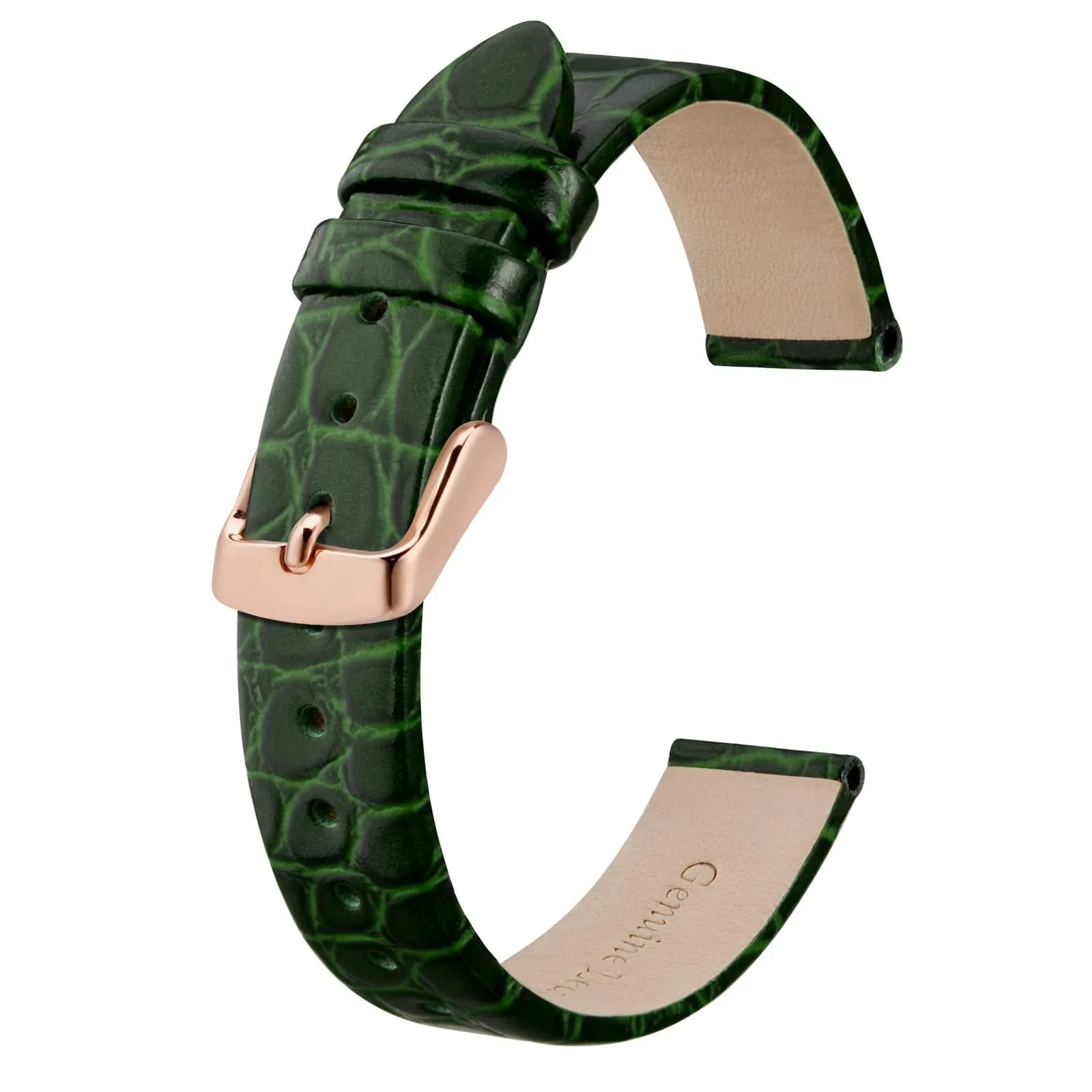 BISONSTRAP Cinturino di Ricambio in Pelle per Orologi Donna, 8mm, Verde con Fibbia in Oro Rosa - immagine 1