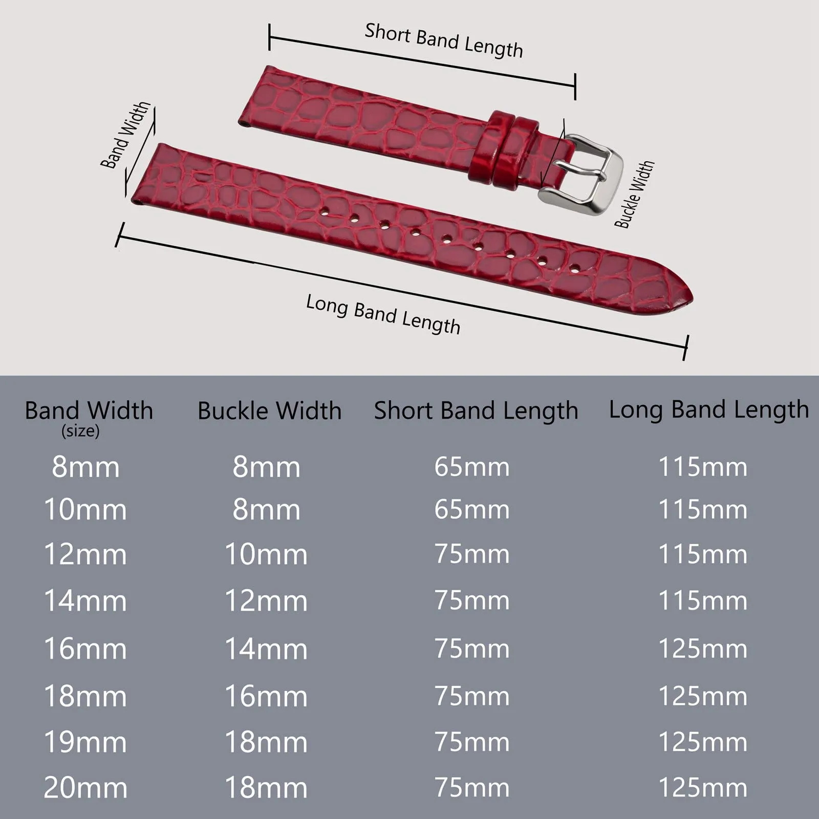 BISONSTRAP Cinturino di Ricambio in Pelle per Orologio Donna, 8mm, Rosso con Fibbia in Argento - immagine 5