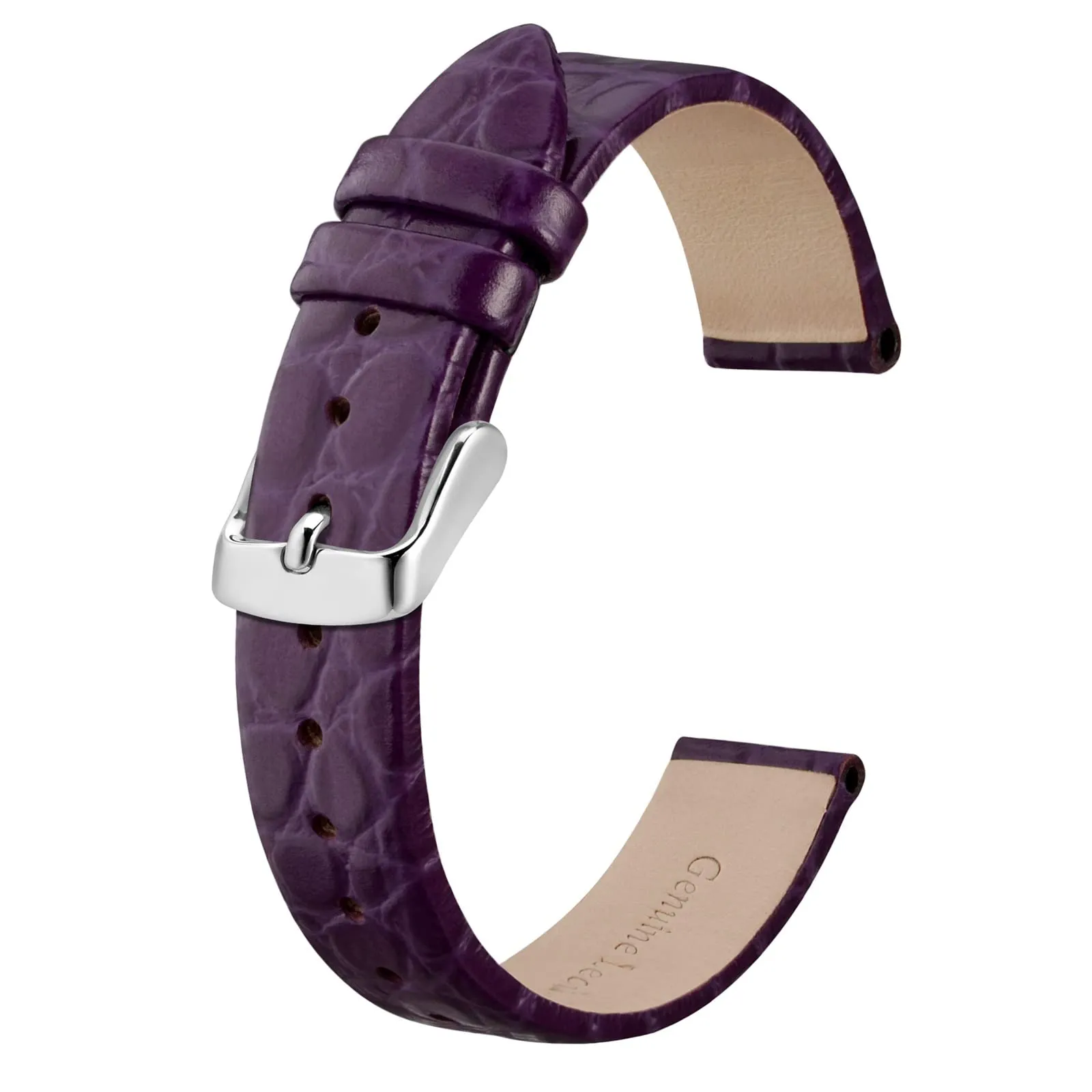 BISONSTRAP Cinturino di Ricambio in Pelle per Orologi Donna, 20mm, Viola con Fibbia in Argento - immagine 1
