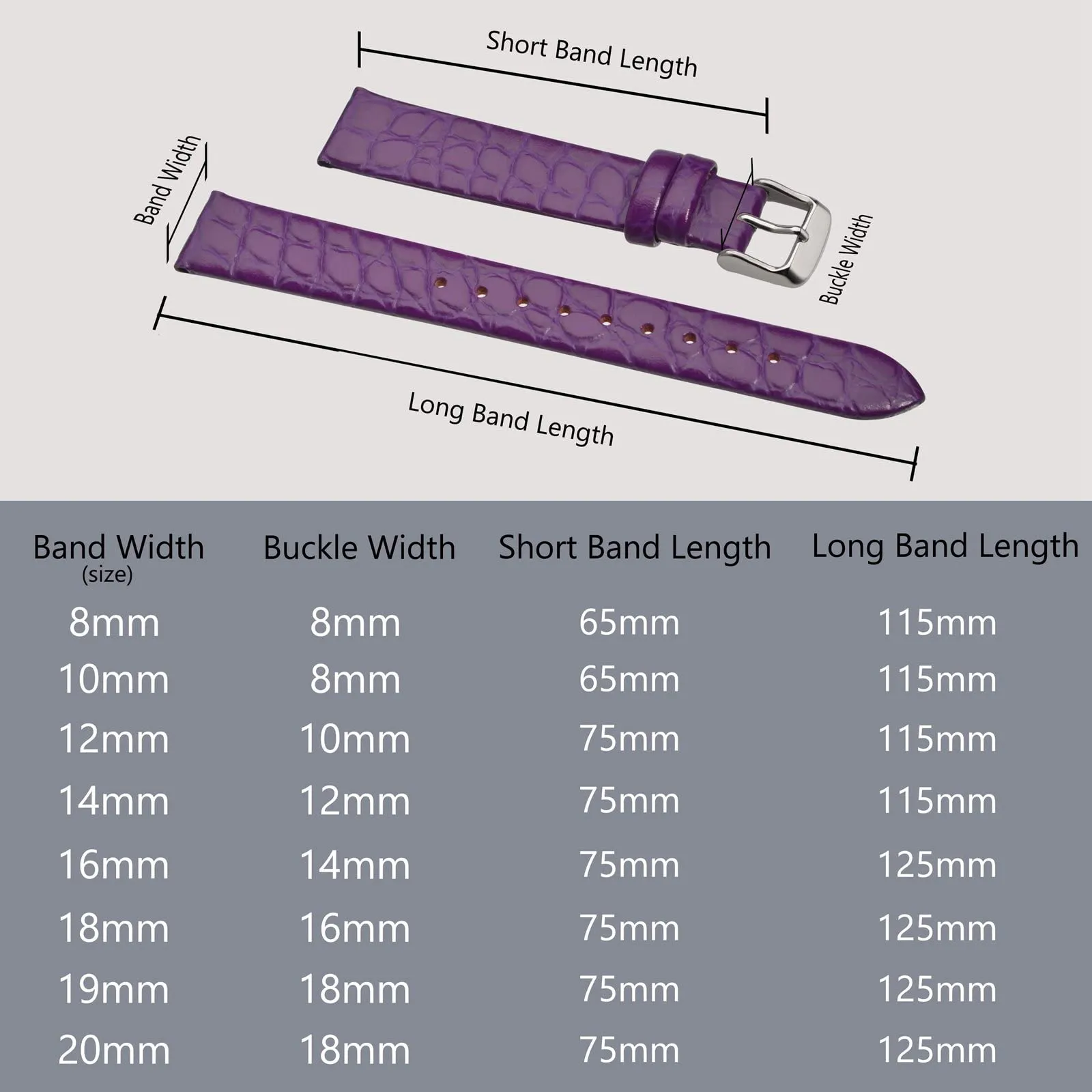 BISONSTRAP Cinturino di Ricambio in Pelle per Orologi Donna, 20mm, Viola con Fibbia in Argento - immagine 5