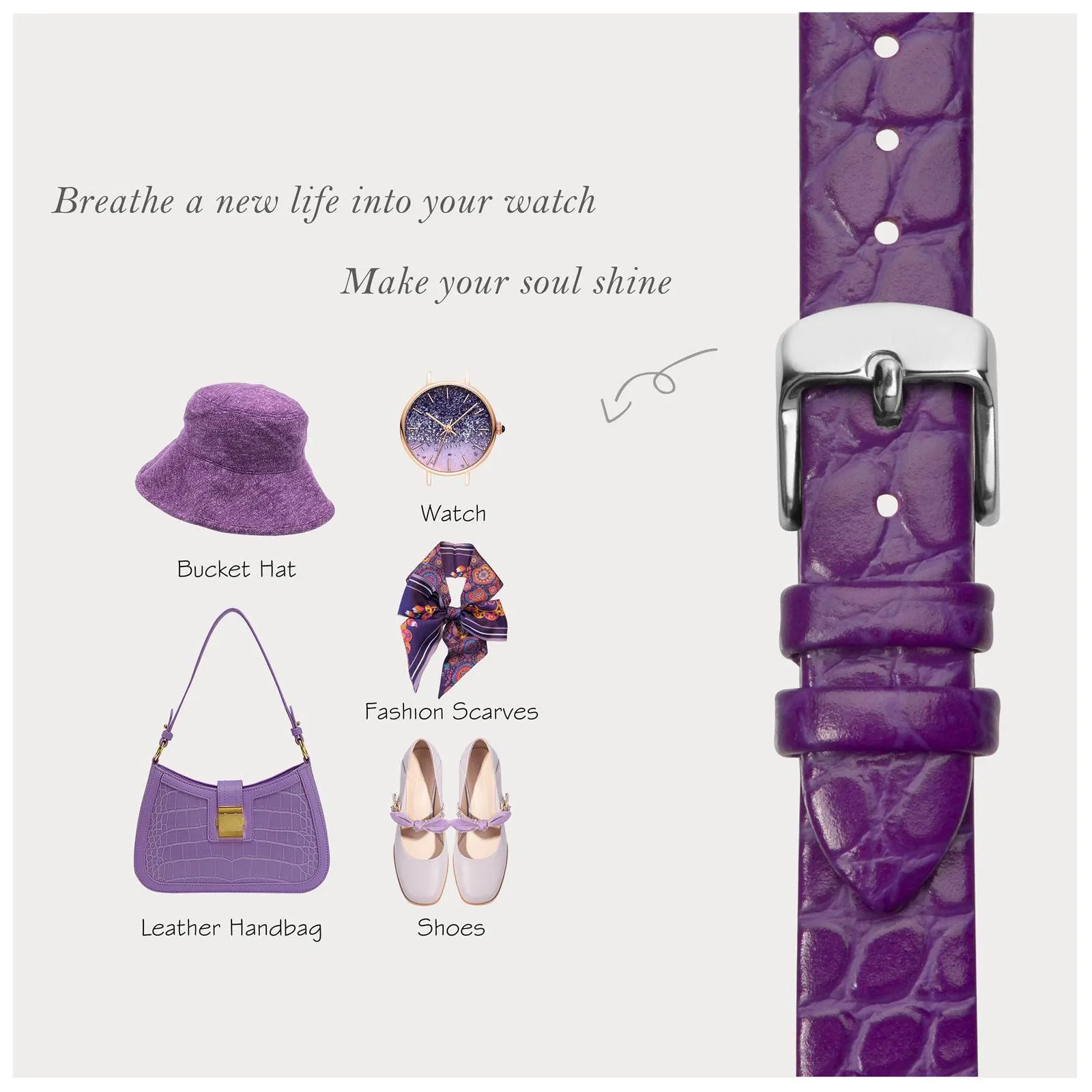 BISONSTRAP Cinturino di Ricambio in Pelle per Orologi Donna, 20mm, Viola con Fibbia in Argento - immagine 7