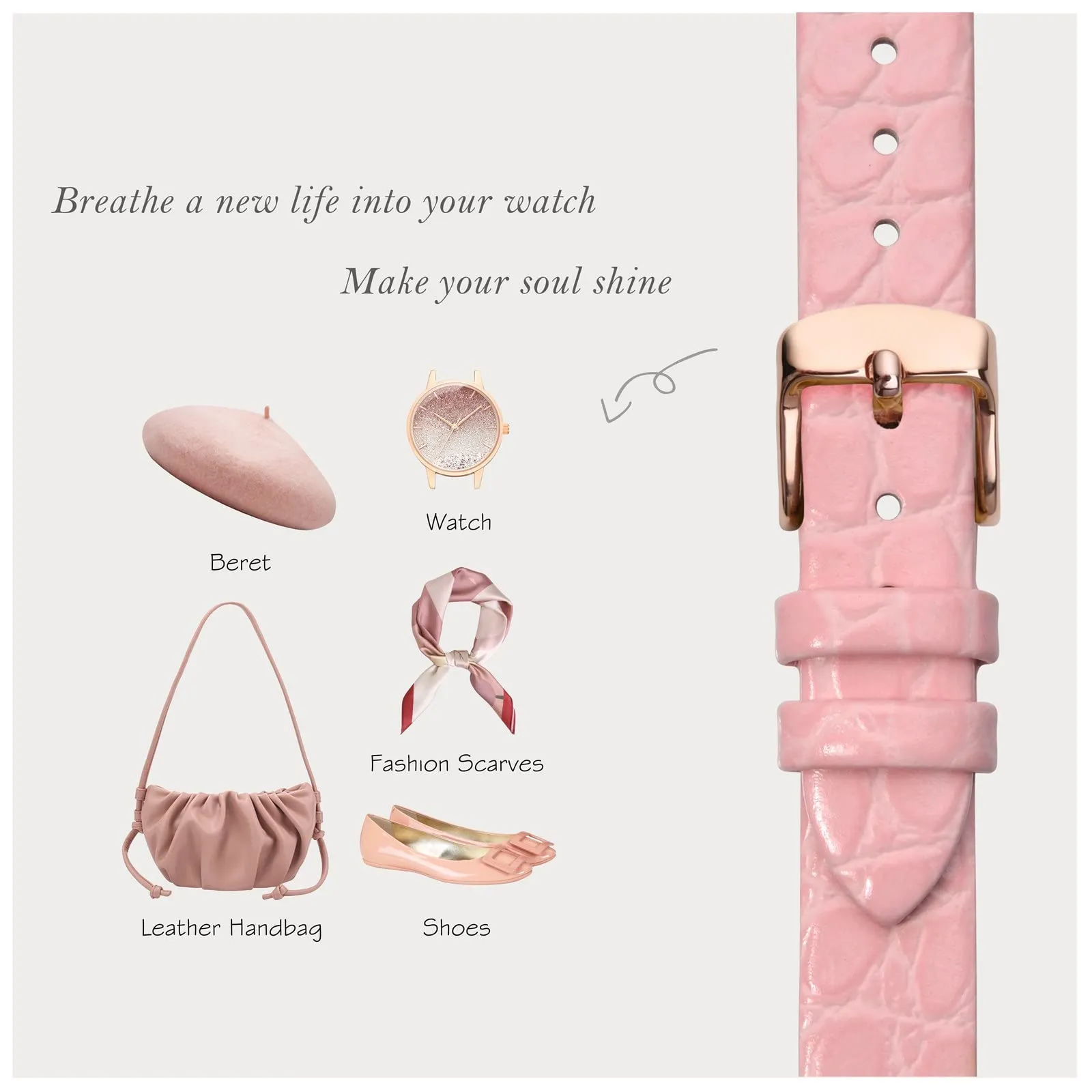 BISONSTRAP Cinturino di Ricambio in Pelle per Orologi Donna, 12mm, Rosa con Fibbia in Oro Rosa - immagine 7