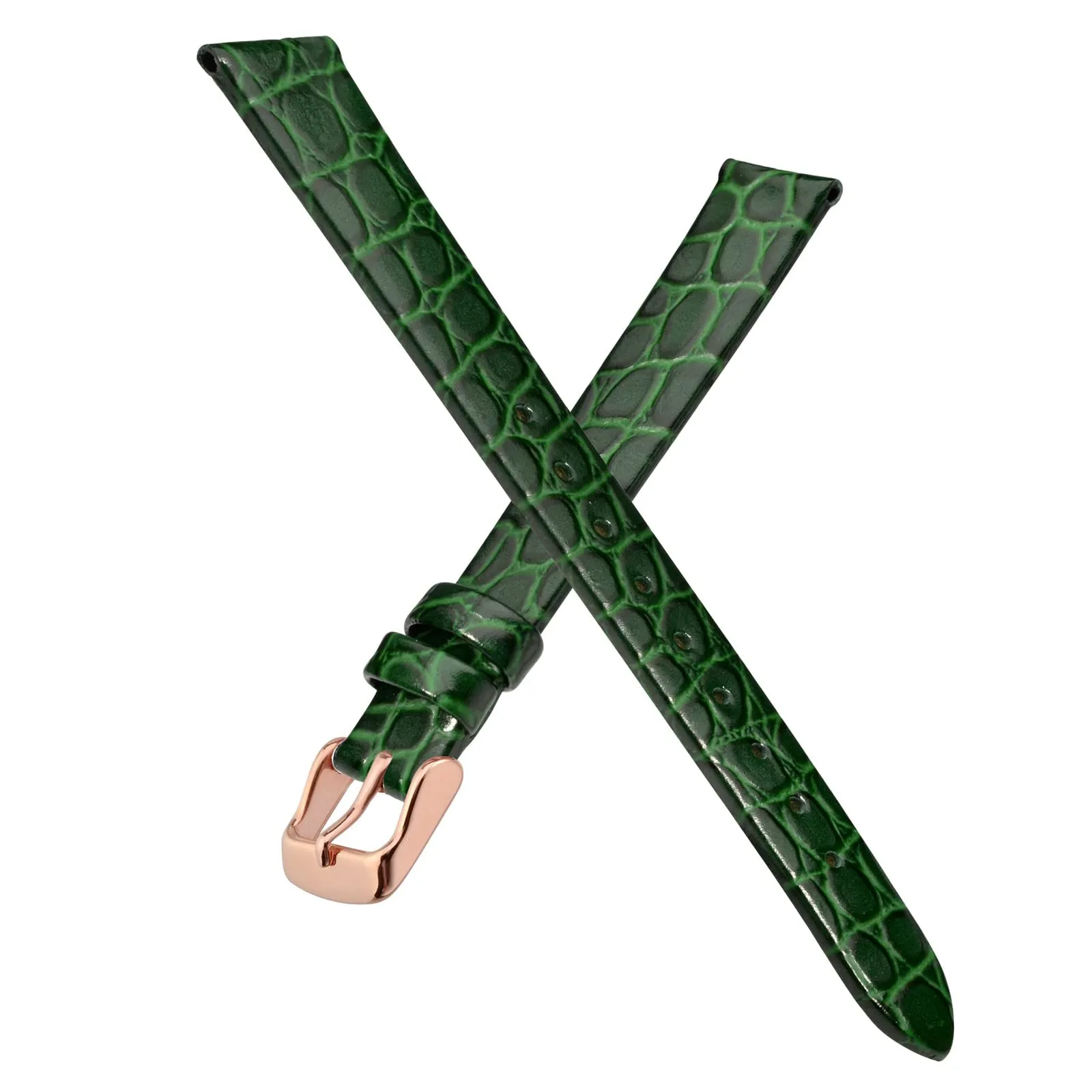 BISONSTRAP Cinturino di Ricambio in Pelle per Orologi Donna, 14mm, Verde con Fibbia in Oro Rosa - immagine 3