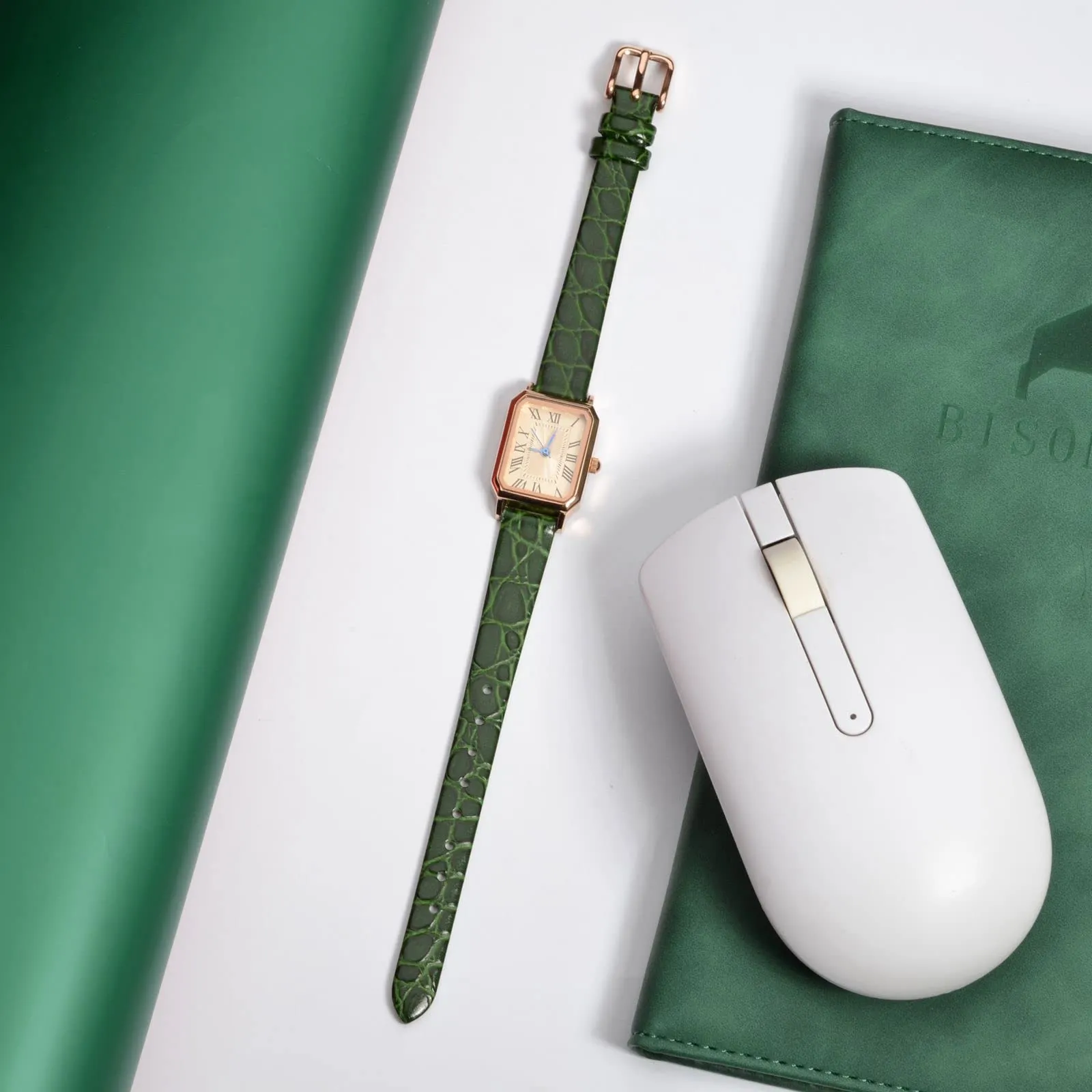 BISONSTRAP Cinturino di Ricambio in Pelle per Orologi Donna, 14mm, Verde con Fibbia in Oro Rosa - immagine 6