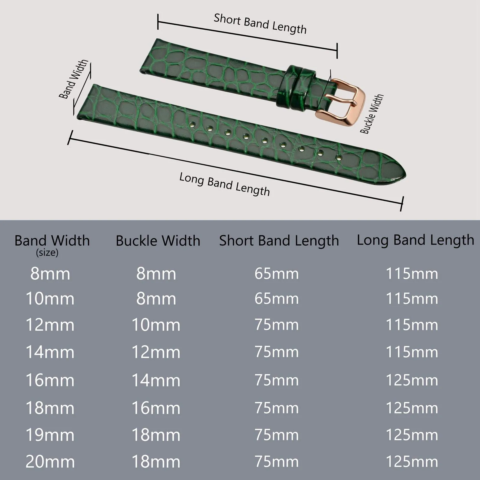 BISONSTRAP Cinturino di Ricambio in Pelle per Orologi Donna, 20mm, Verde con Fibbia in Oro Rosa - immagine 5